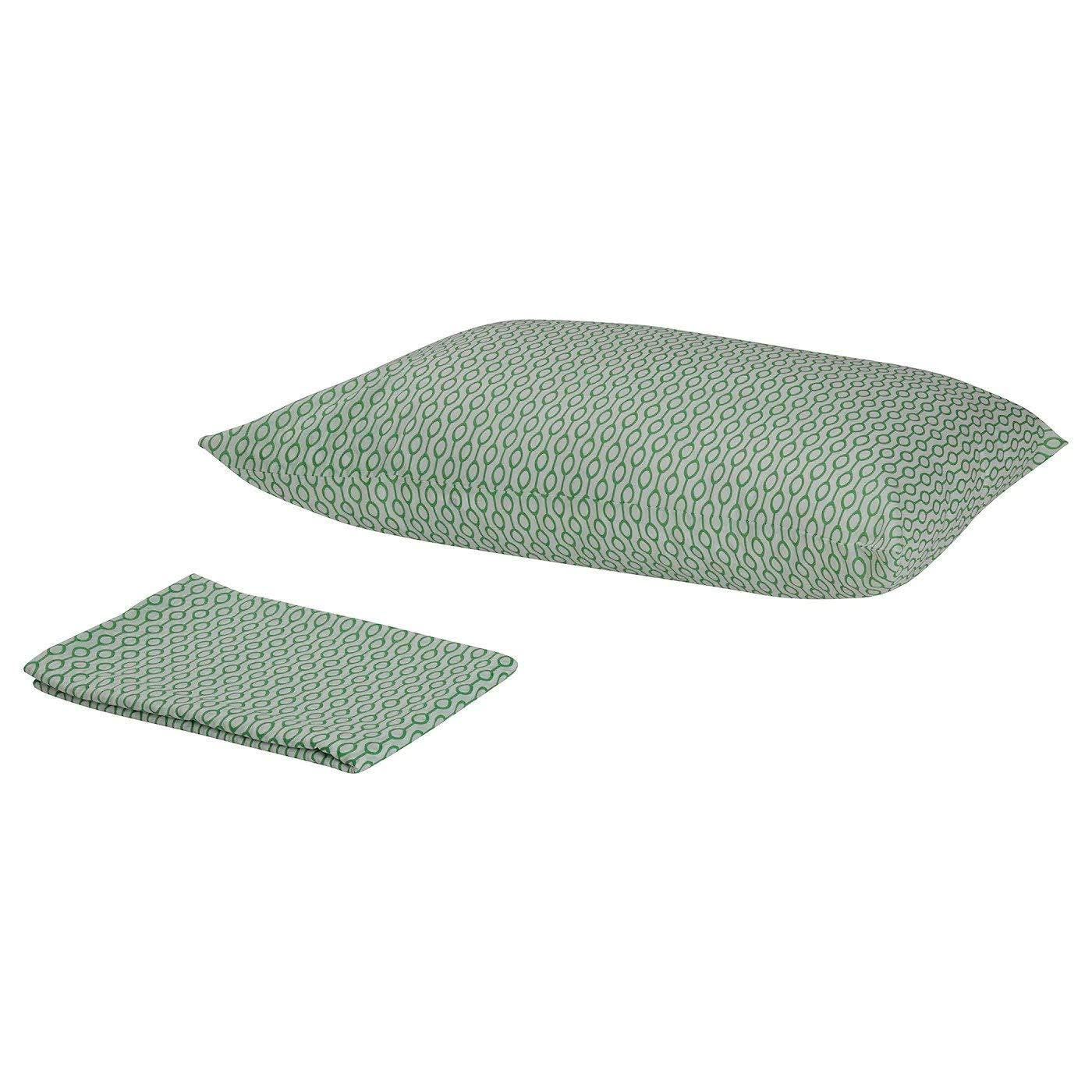 Ikea Rdved Bedsheet Set With Pillowcase, White And Green Pattern, 150X260 Cm Sheet, CottonPolyester Blend