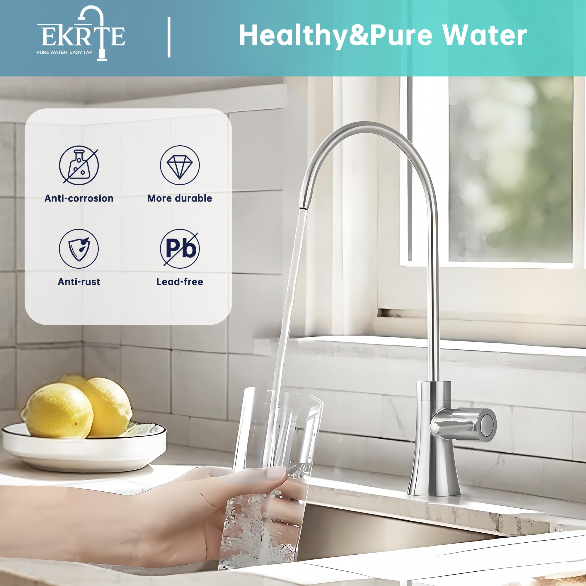 EKRTE Modern Best Brass Drinking Water Purifier Faucet  Commercial Water Filtration Faucet Brushed Nickel Kitchen Bar Sink Drinking Water Purifier Faucet