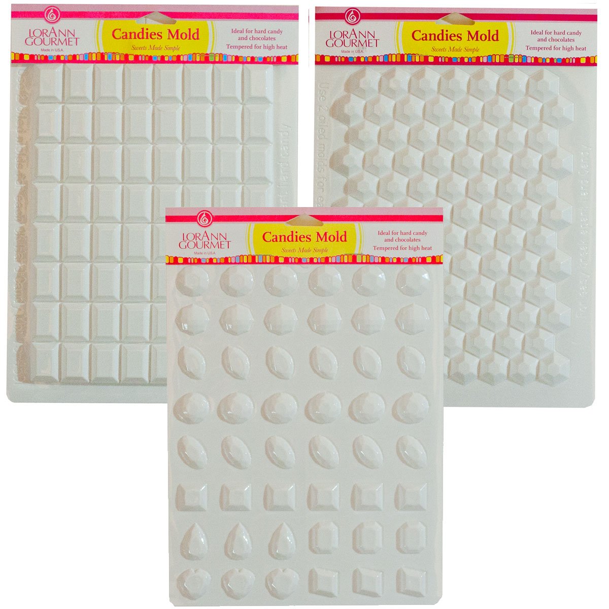 Lorann Hard Candy Making Mold Gems Set - Includes Jewels, Break Apart Hexagon, And Break-Apart Rectangle