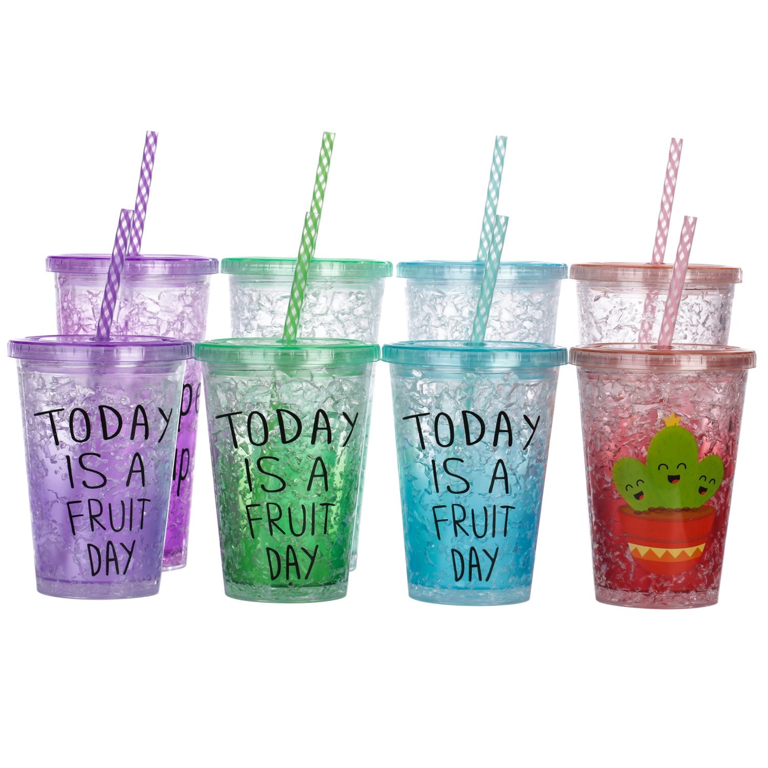Dakoufish 12 Piece 8 Inch Reusable Plastic Thick Drinking Straws Bpa Free Mason Jar Straws Transparent Small Stripe (8Inch, Mix
