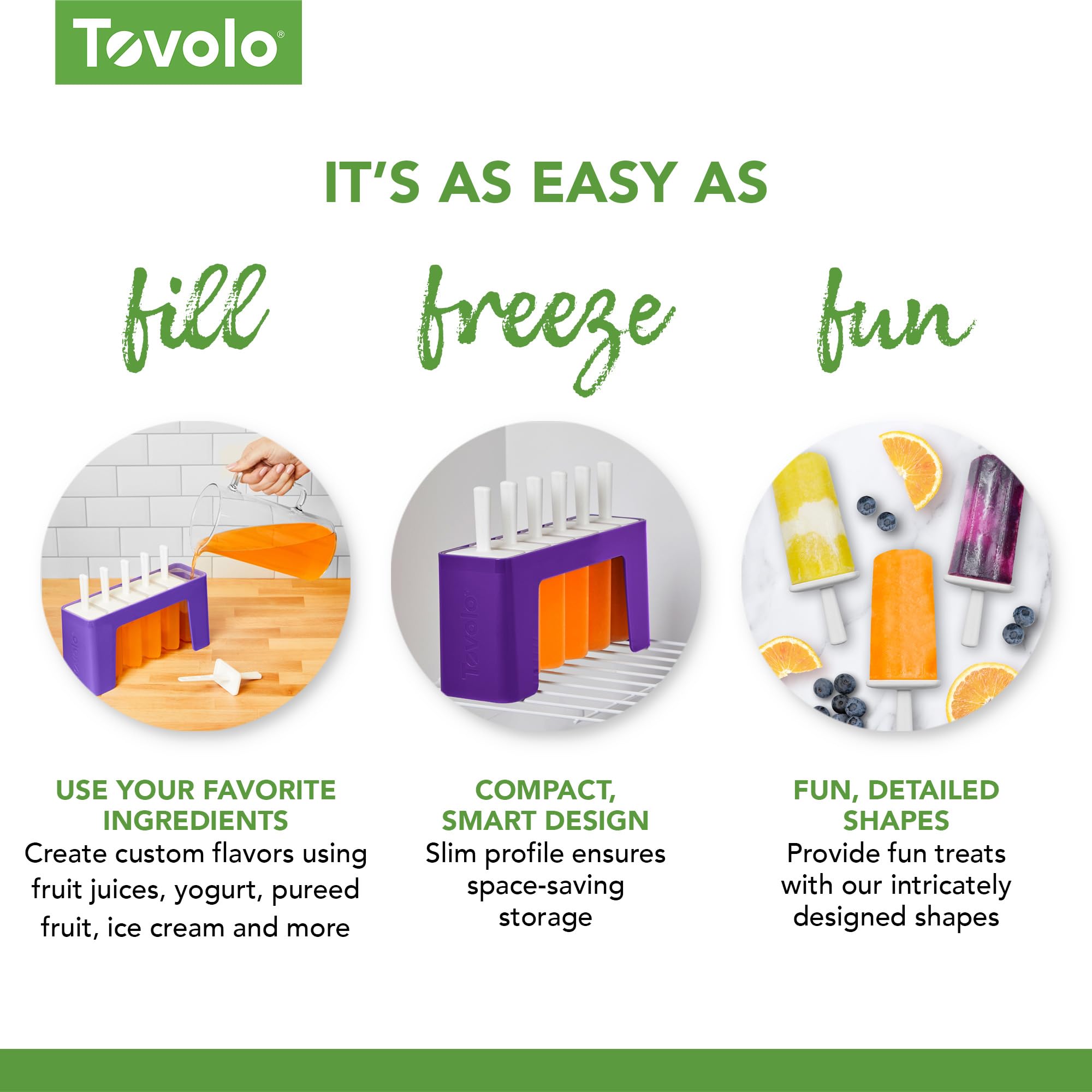 Tovolo Silicone Groovy Popsicle Molds With Tray (Spring Green) - Ice Pop Molds With 6 Cavities For Homemade Ice Pops & Frozen Sn