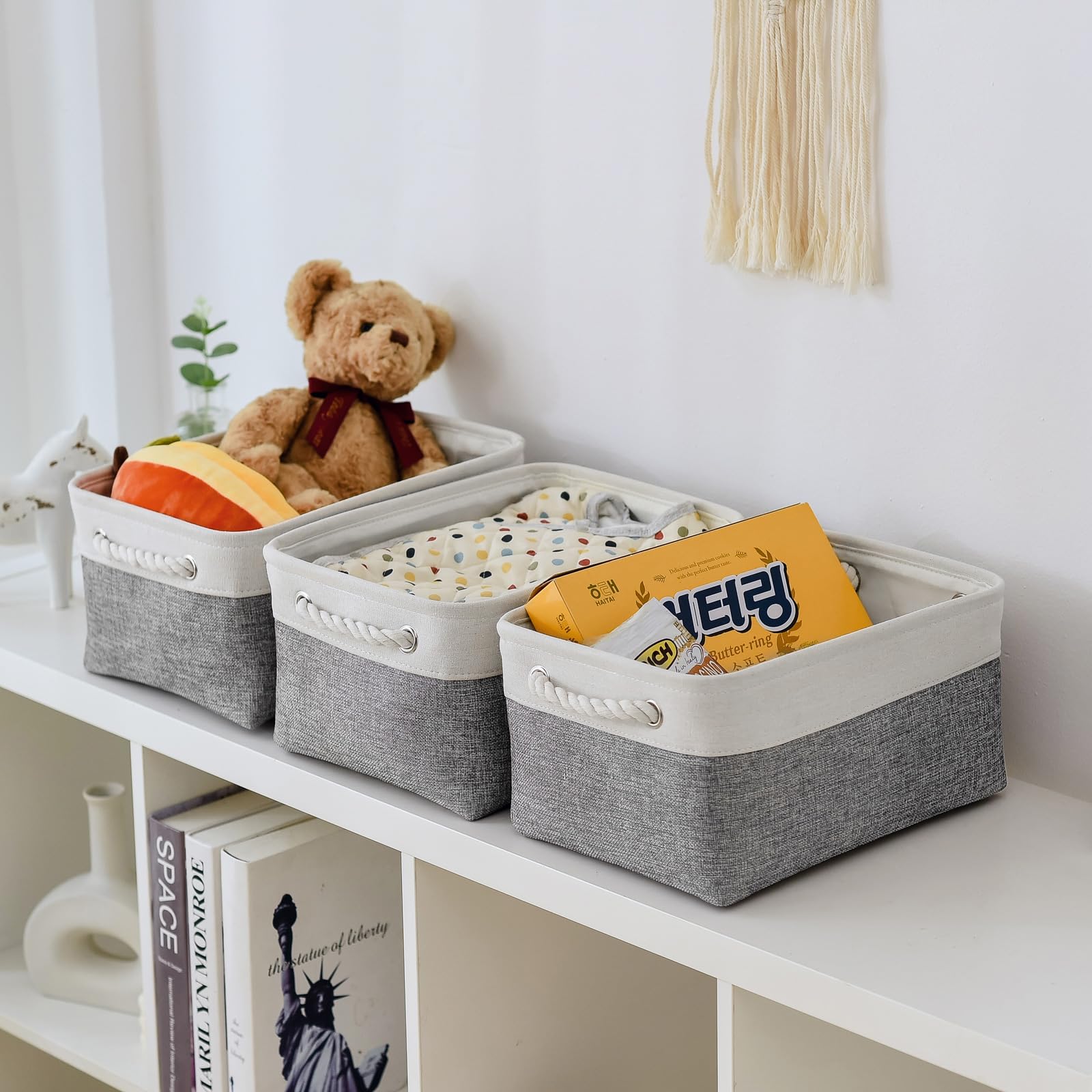 Thewarmhome Storage Bins For Shelves - 13.8L  9.8W  6.7H Inch 3 Pack Medium Collapsible Storage Baskets For Organizing | Fabric