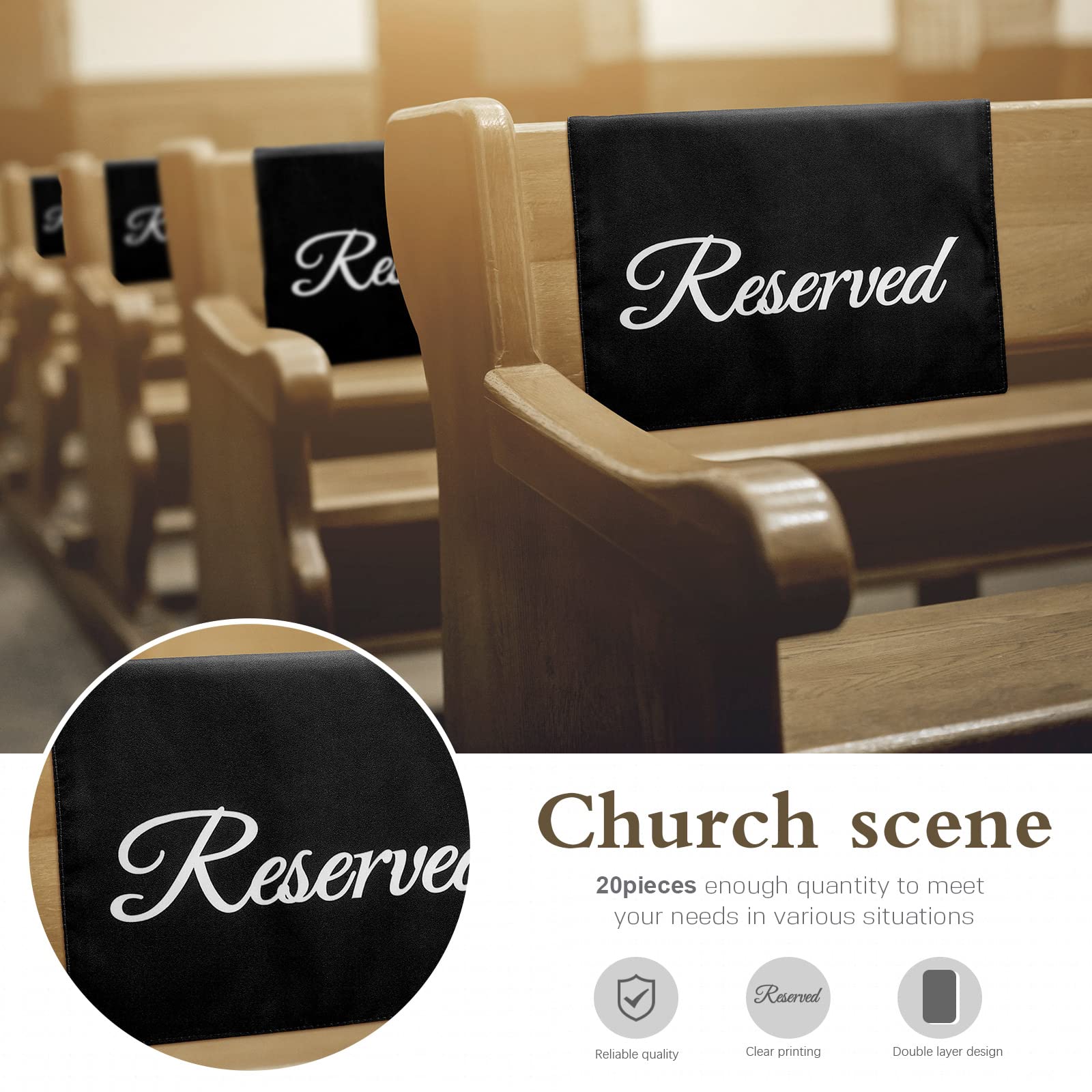 CHENGU 20 Pack Reserved Seating Signs for Chairs Church Pew Reserved Signs Cloths Placeholder for Wedding Celebrations Reception