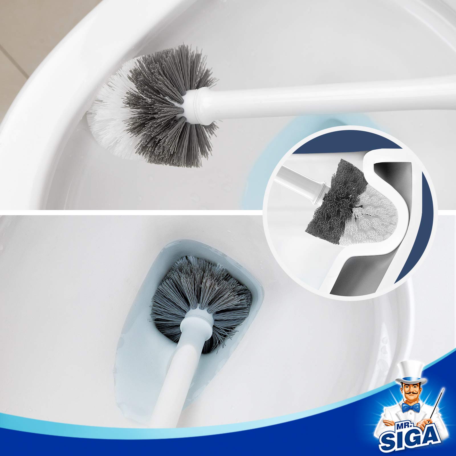 MRSIgA Toilet Bowl Brush and Holder  Premium Quality  with Solid Handle and Durable Bristles for Bathroom cleaning  White  1 Pack
