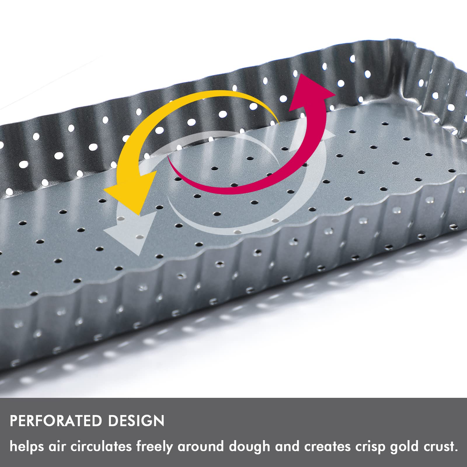 Webake Tart Pan With Removable Bottom, 14 Inch Rectangle Quiche Pan Perforated Tart Tin Nonstick Crispy Baking Tray For Fluted P