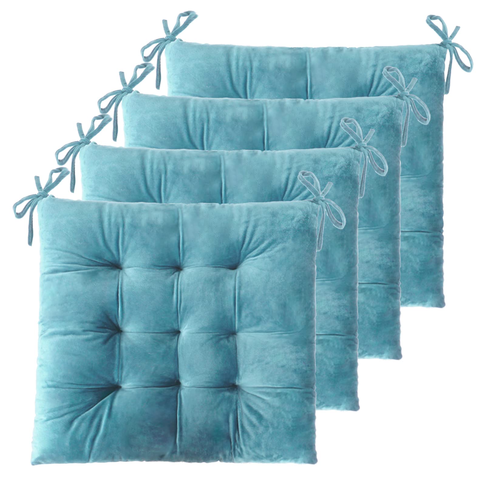 ELFJOY 4 Pack Chair Cushions for Dining Chairs Chair Pads Cushion for Kitchen Office Tufted Square Seat Cushion with Ties (16 Bl