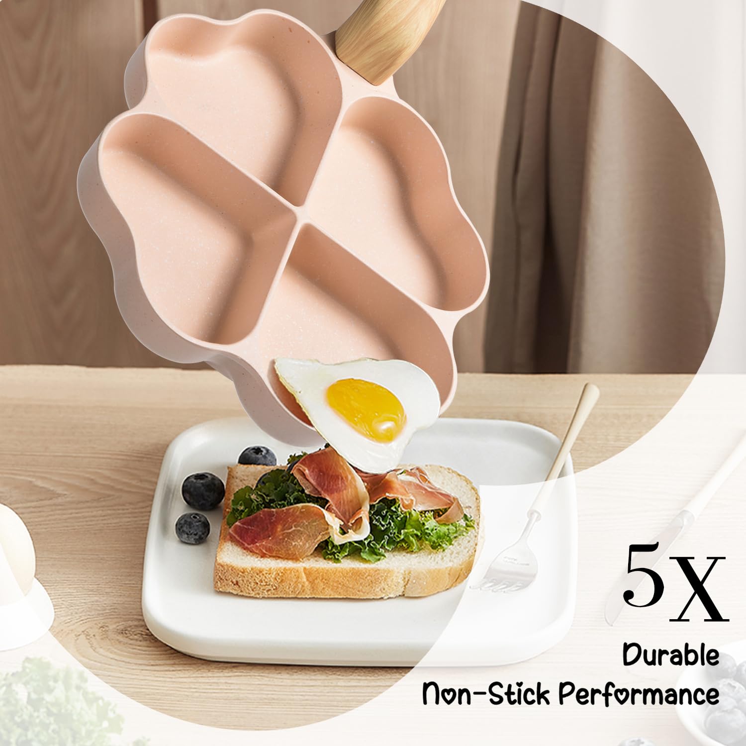 Caannasweis 4-Cup Nonstick Egg Frying Pan (Heart-Shaped-Pink)