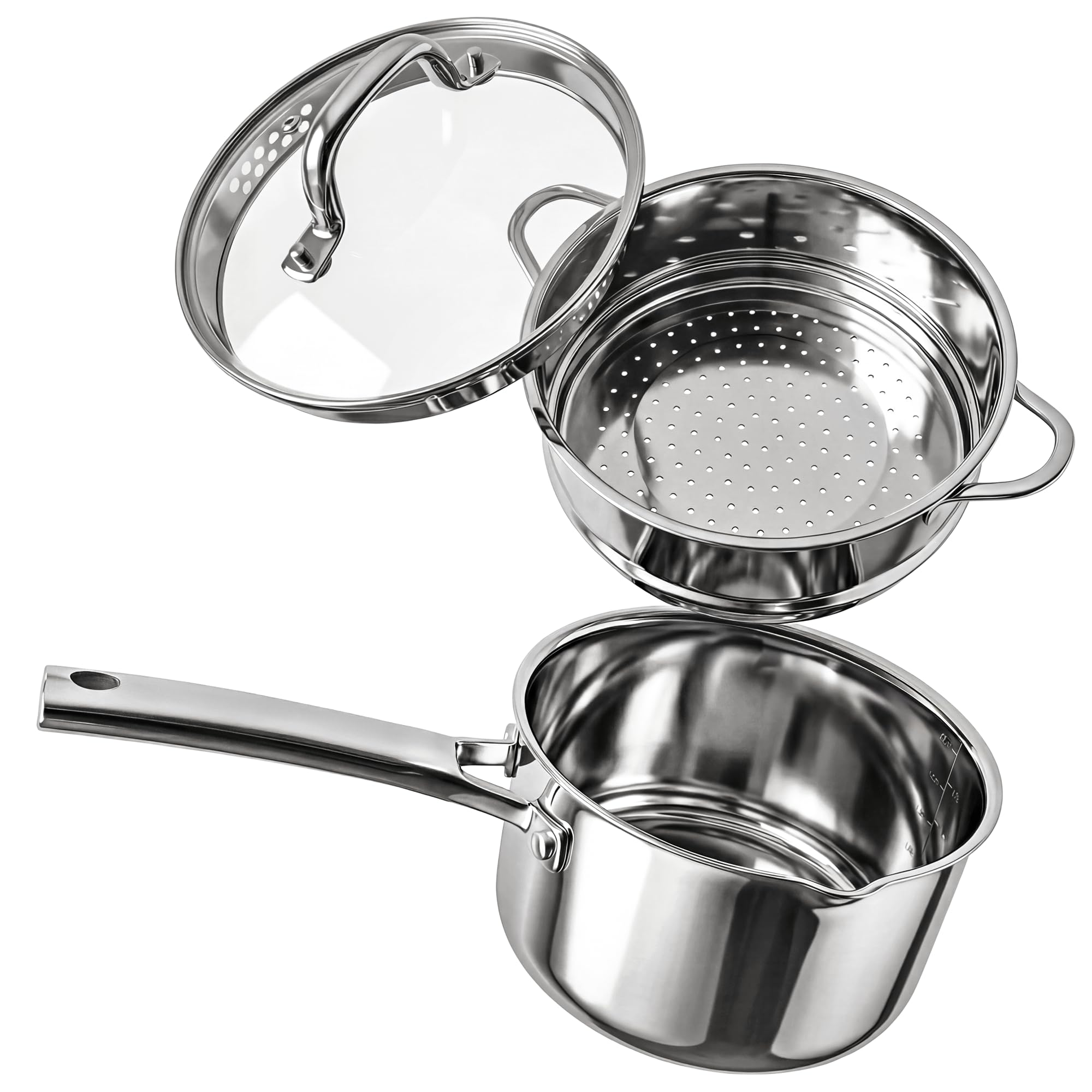 Saucognito 3.5 QT TriPly Stainless Steel Saucepan, Steamer pot for cooking
