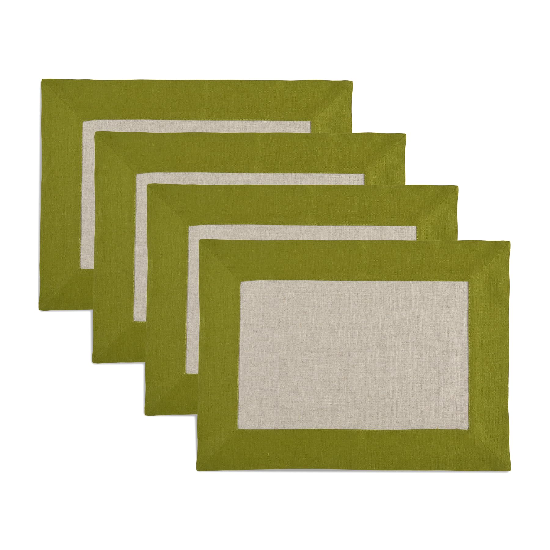 Solino Home Linen Placemats Set Of 4-100% Pure Linen Cloth Fabric Placemats Avocado And Natural - 19'' L X 14'' W Inch Washable