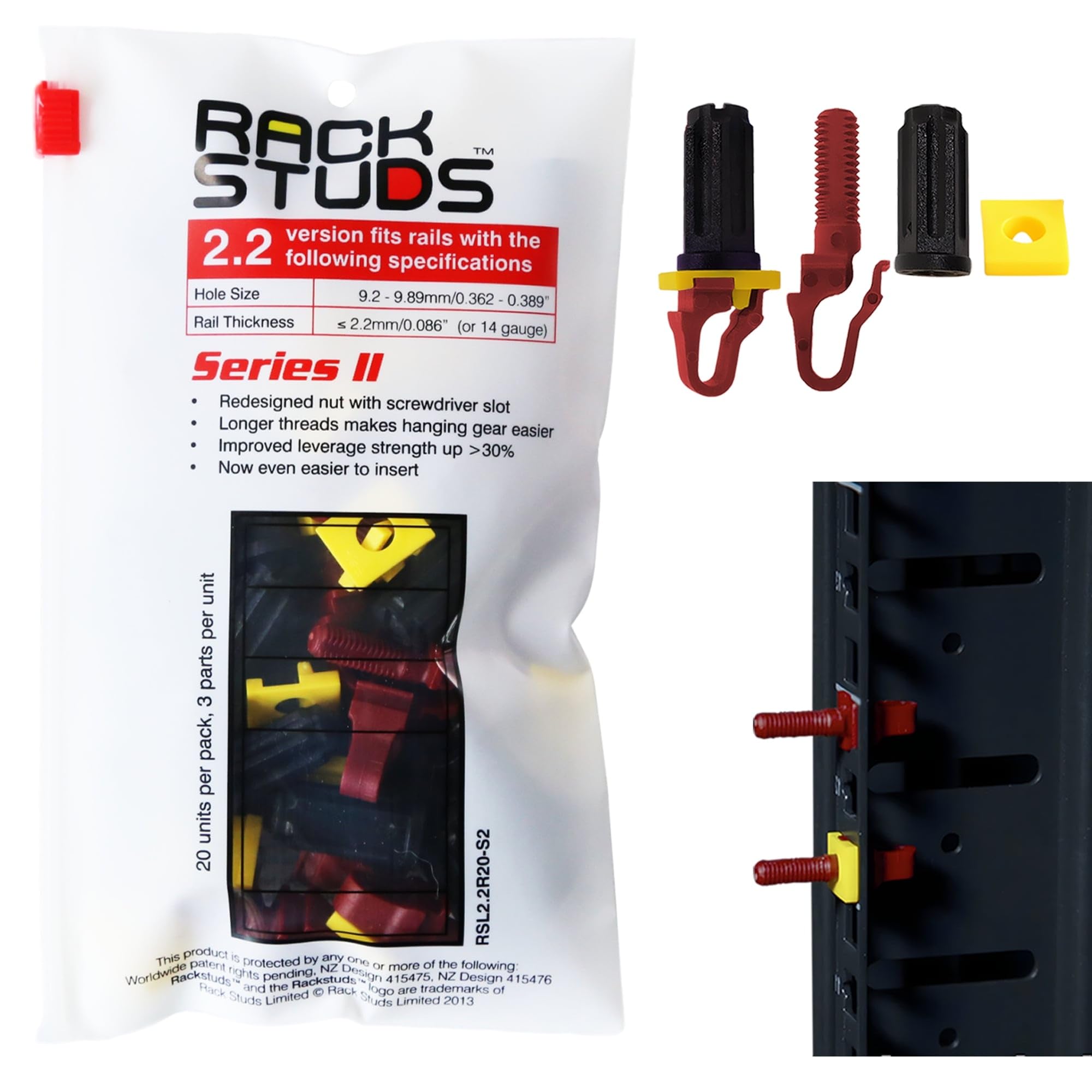 Rackstuds R20 Rack Mount Solution Series Ii - No More Cage Nuts The Easiest And Safest Server Rack Solution In 19 Racks With Squ