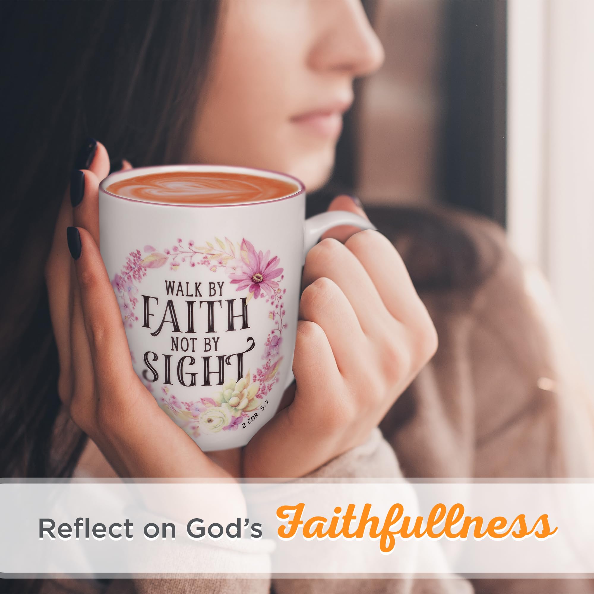 Christian Art Gifts Inspirational Scripture Ceramic Coffee & Tea Mug for Women: Walk by Faith Encouraging Bible Verse Cup, Micro