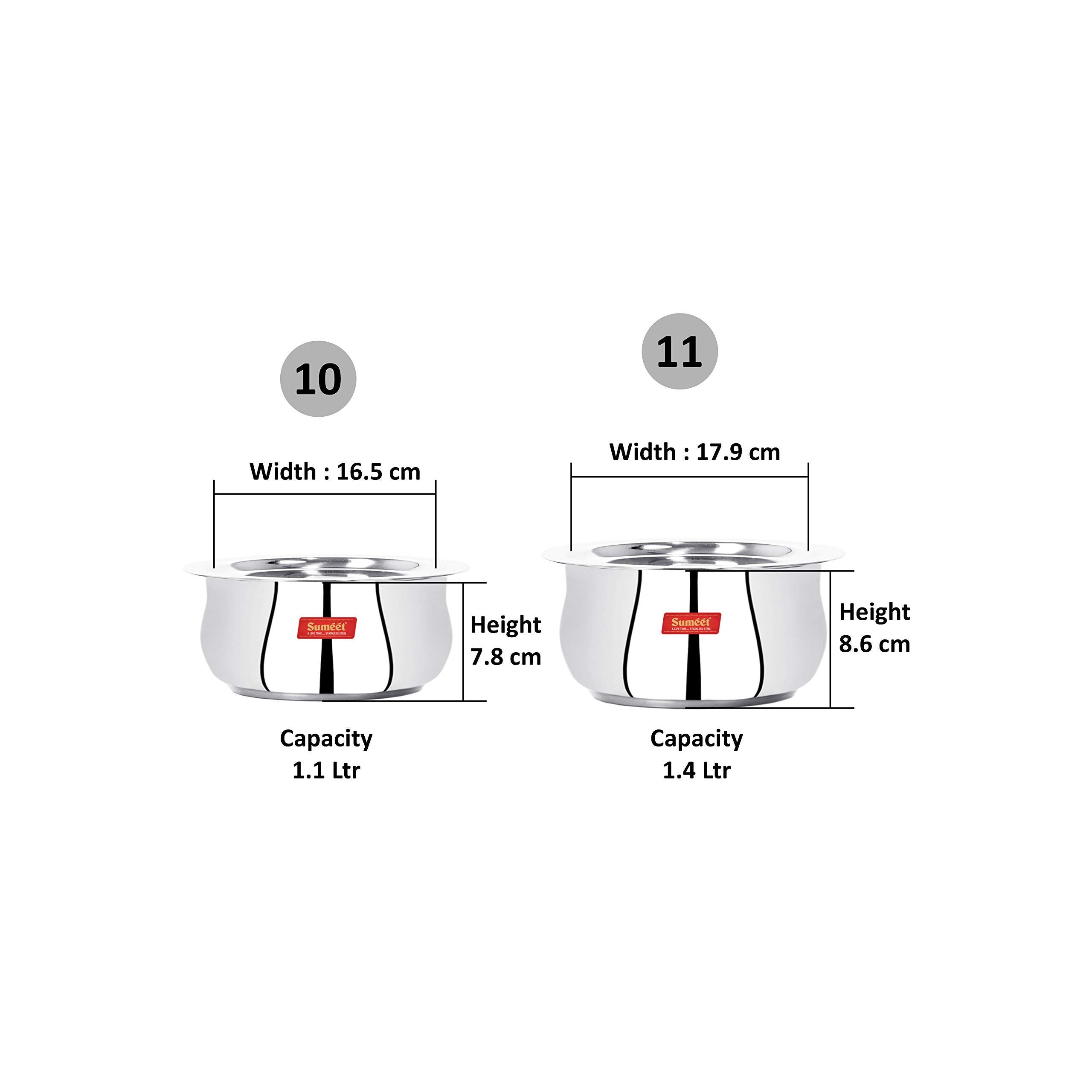 Sumeet 2 Pcs Stainless Steel Induction & Gas Stove Friendly Belly Shape Container Set/Tope/Cookware Set With Lids Size No.10 & N