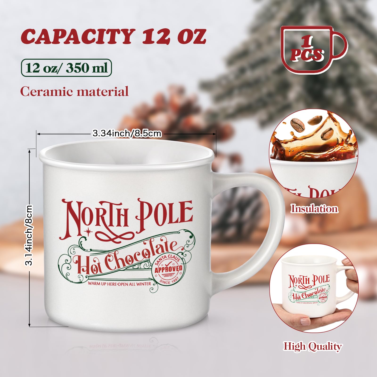 Yaomiao North Pole Hot Chocolate Mug Christmas Coffee Mugs Christmas Coworkers Gifts Santa Xmas Enamel Cup with Handle Stainless