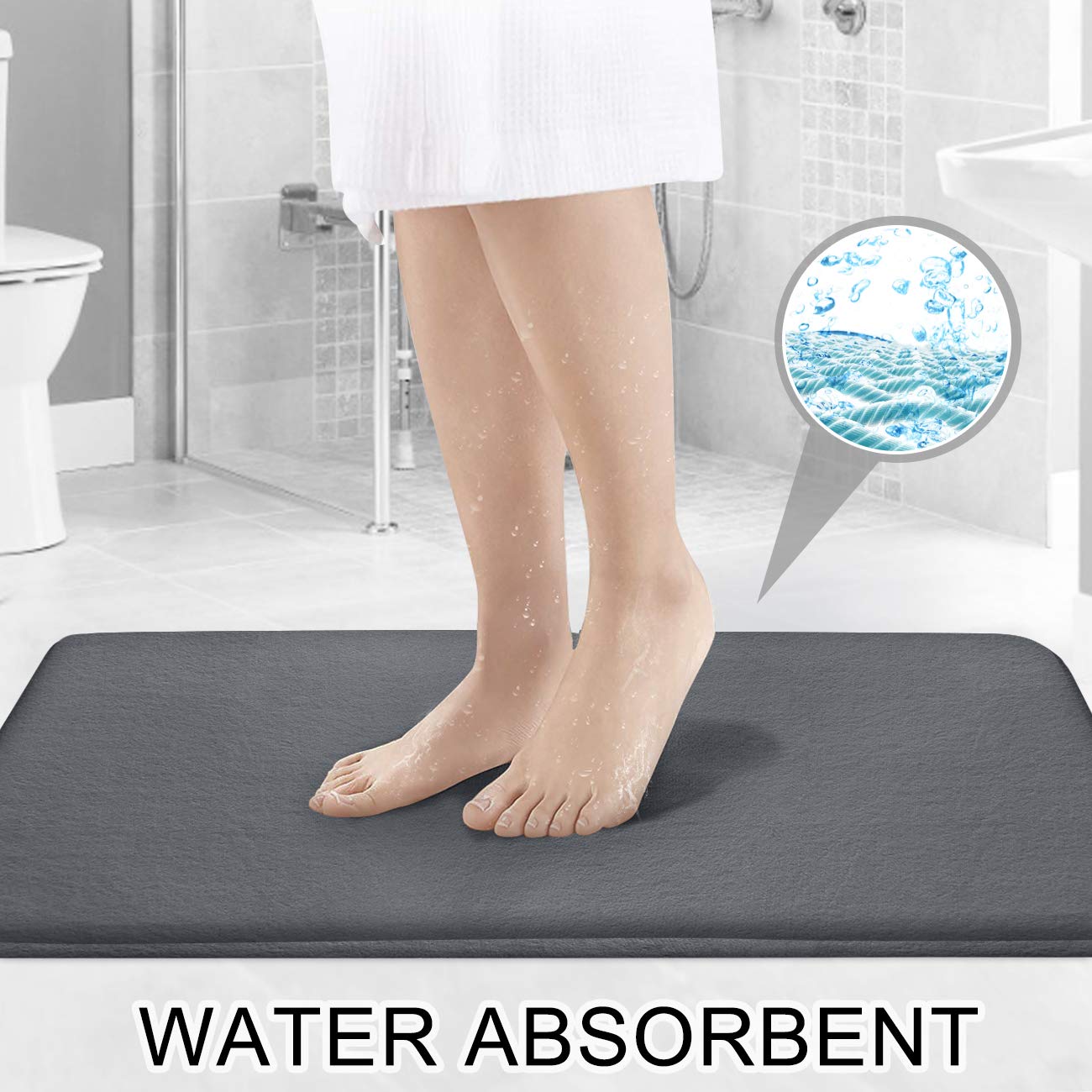 Feelso Memory Foam Bath Mat Set, 3 Piece Bathroom Rugs Non Slip And Absorbent Mats, 20X31 Inches Floor Mat, 20X22 Inches U-Shape