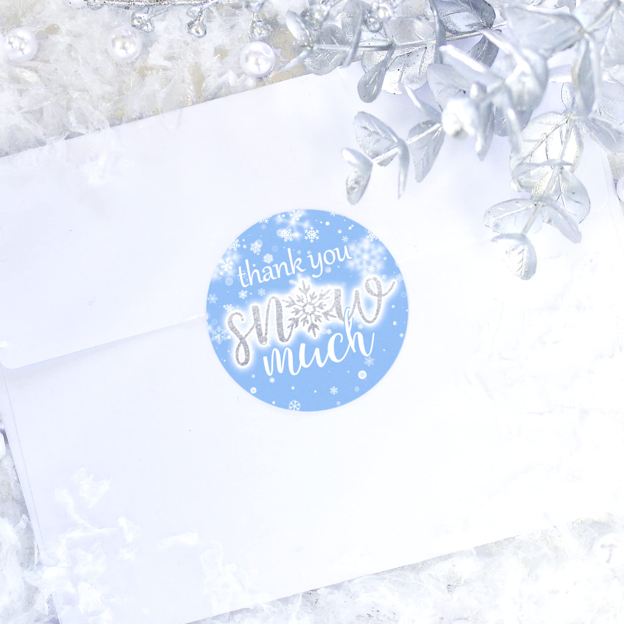 Blue Winter Snowflake Thank You Snow Much Party Favor Stickers - Baby Shower, Birthday Or Wedding - 40 Labels