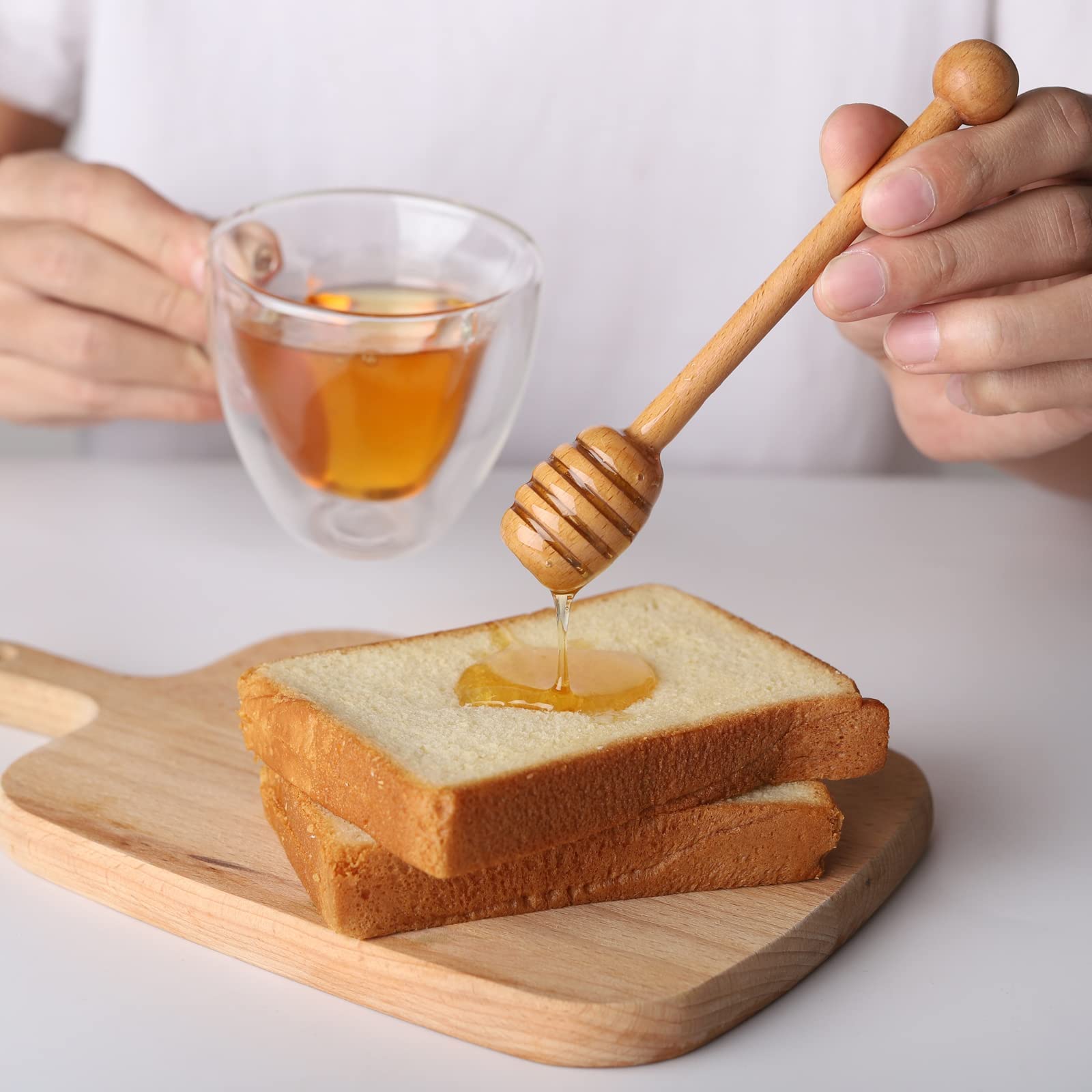 4 Pcs 6 Inch Honey Dipper Sticks And 4 Pcs 7.87 Inch Coffee Stirring Spoons, Beech Wooden Honey Spoon Stirrer For Honey Jar Disp