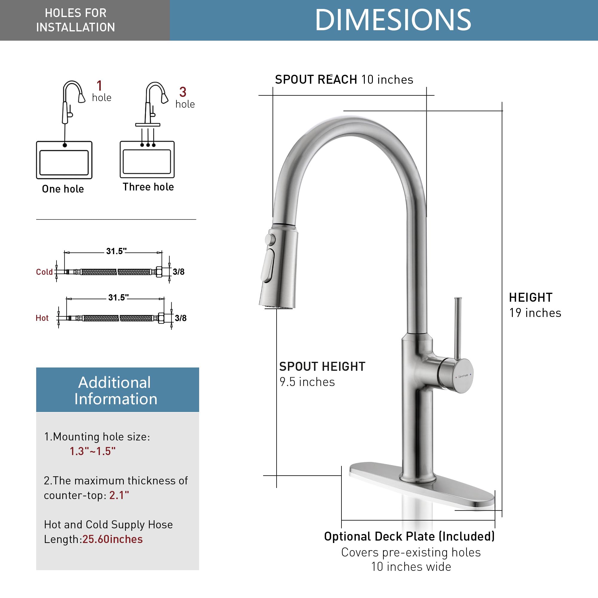 Lavatrum Kitchen Sink Faucets Brushed Nickel, High Arc Single Handle Kitchen Faucet With Pull Down Sprayer, Solid Brass Kitchen