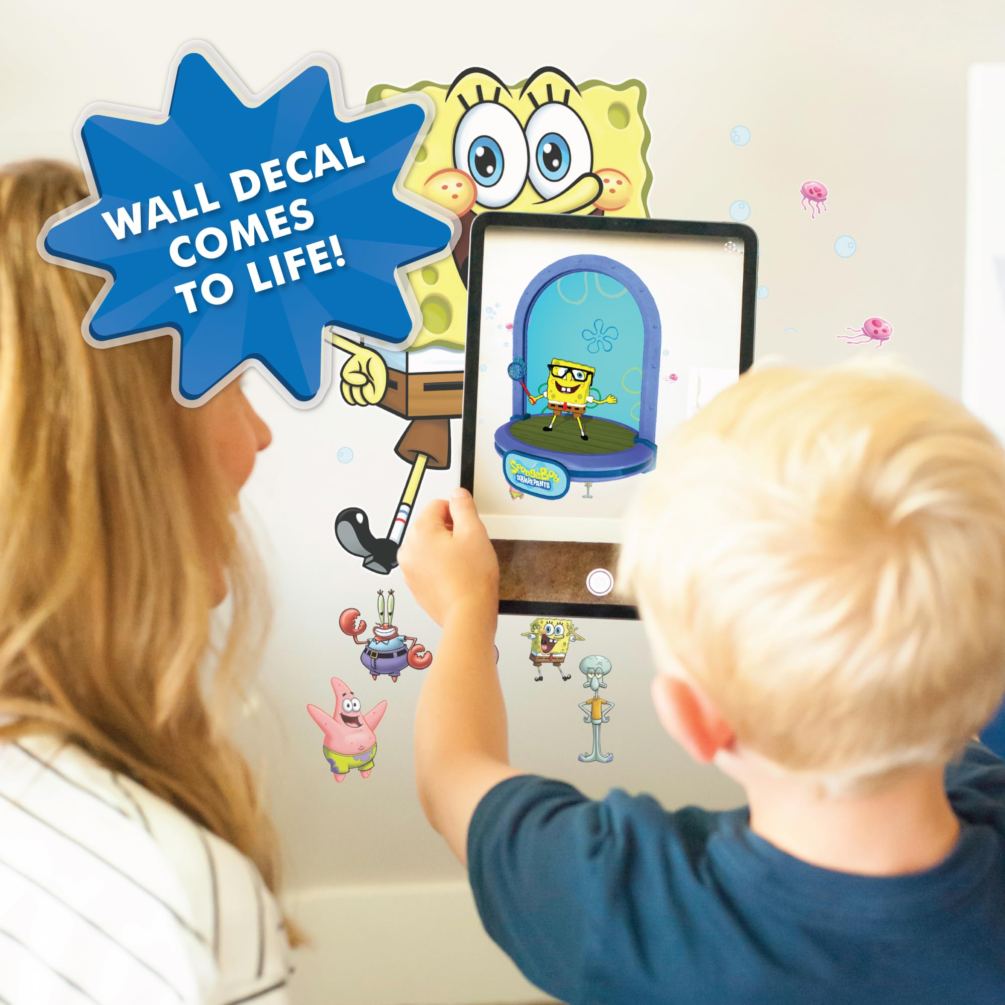 Wall Palz Spongebob Squarepants Wall Decal - 20'' Spongebob Stickers With 3D Augmented Reality Interaction - Spongebob Bedroom D
