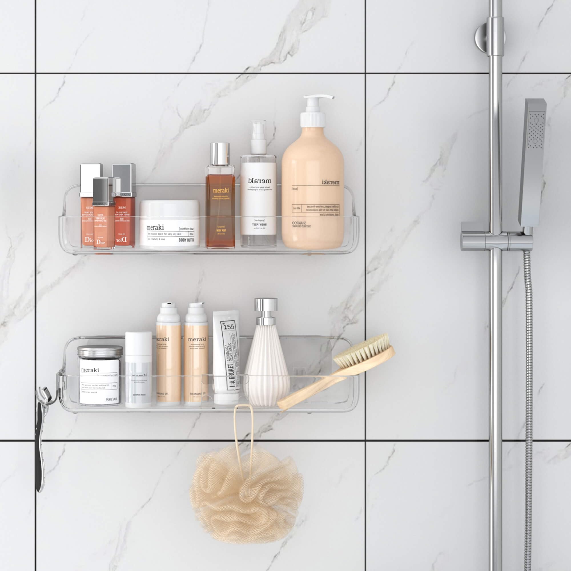 Tzamli Shower Caddy Bathroom Shelves, No Drilling Adhesive Shelf Plastic Clear Shower Organizer, Wall Mounted Shower Rack For Ba