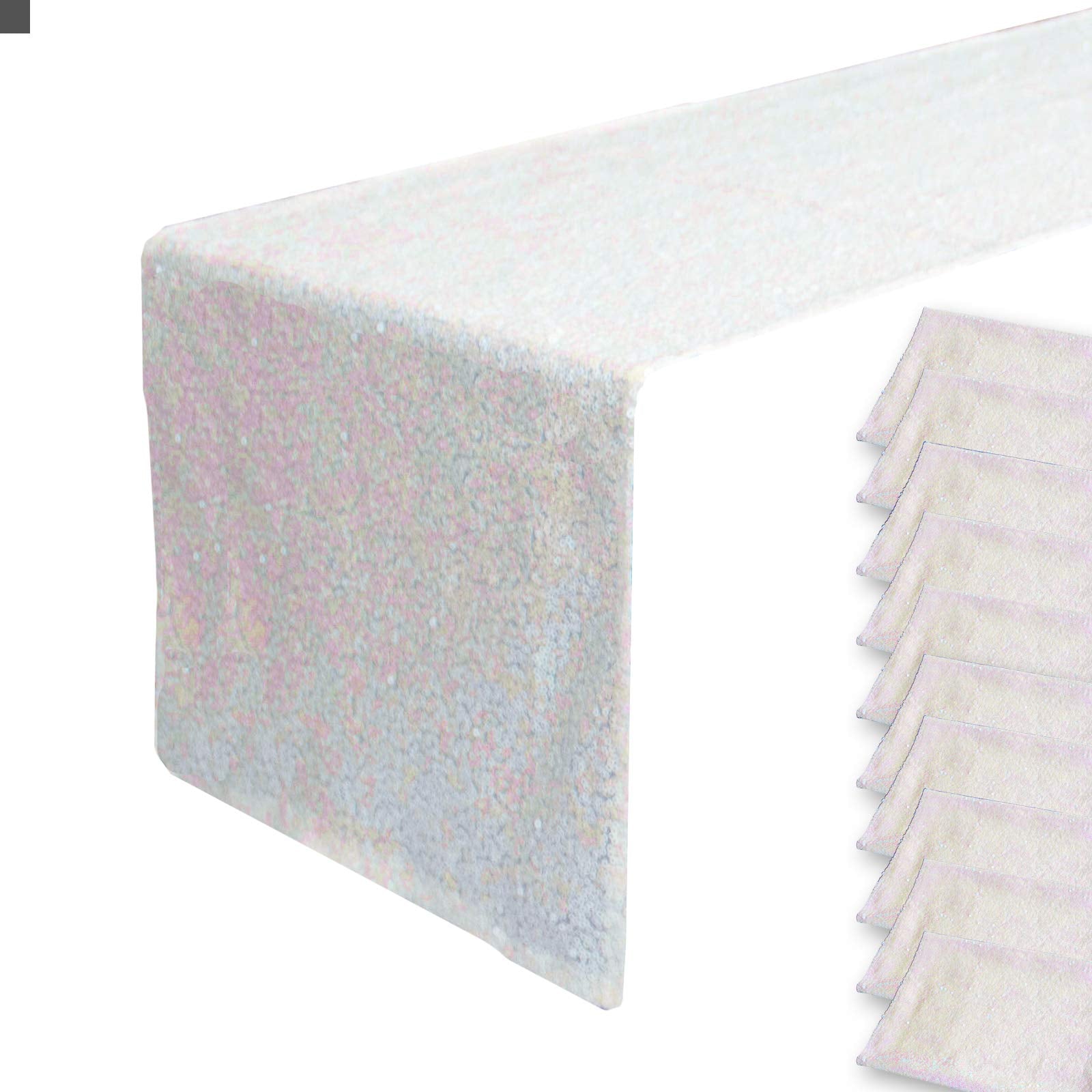 Jyflzq White Iridescent Sequin Table Runner 12'' X 72'' Pack Of 10 Sparkly White Metallic Table Runner Glitter Sequin Runner For