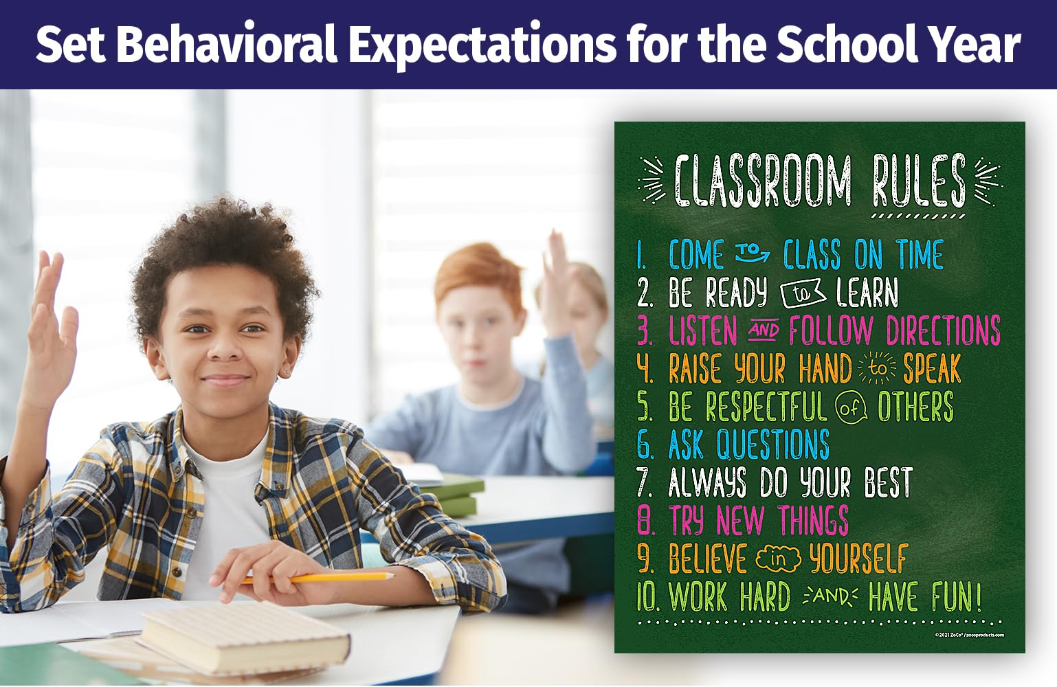 ZOCO - Classroom Rules Poster - Laminated  17x22 Inches - Class Rules Poster for Middle School - Classroom Expectations Poster - Posters for High School Classroom
