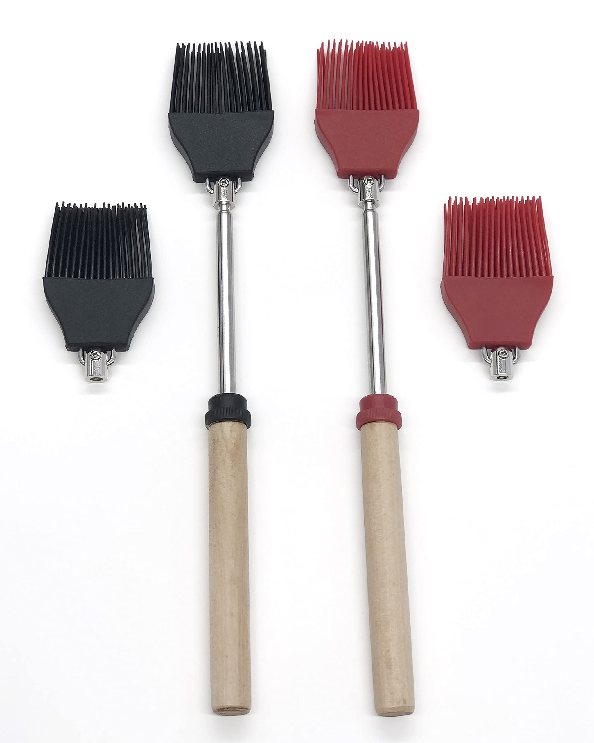 Basting Brush Assembled With Extendable Stick With Wooden Handle. Pack Of 4 Pcs.
