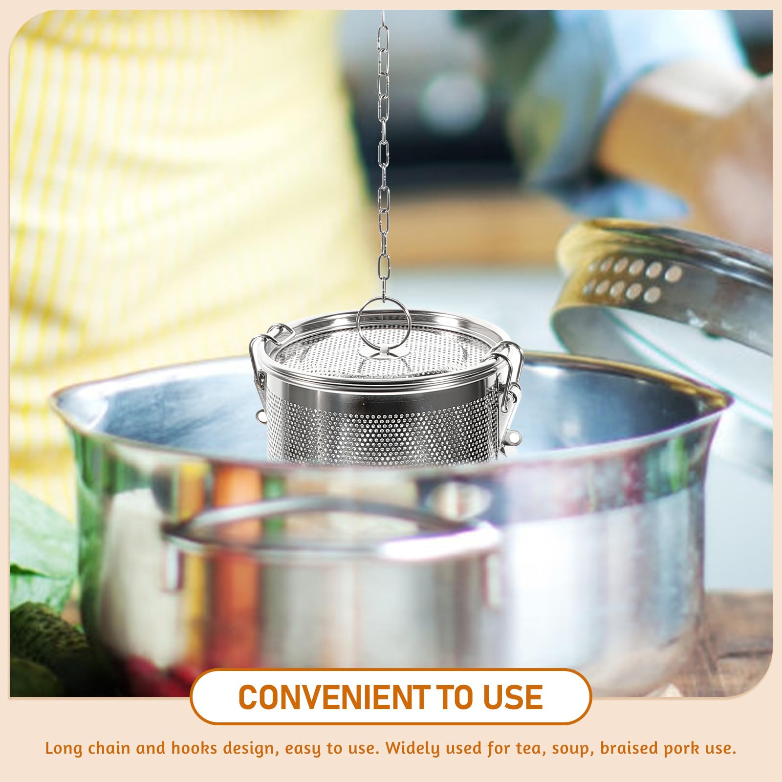 Yardwe Stainless Steel Tea Ball Strainer, Tea Infuser With Extended Chain Hook, Fine Mesh Cooking Infuser For Loose Leaf Tea Sea