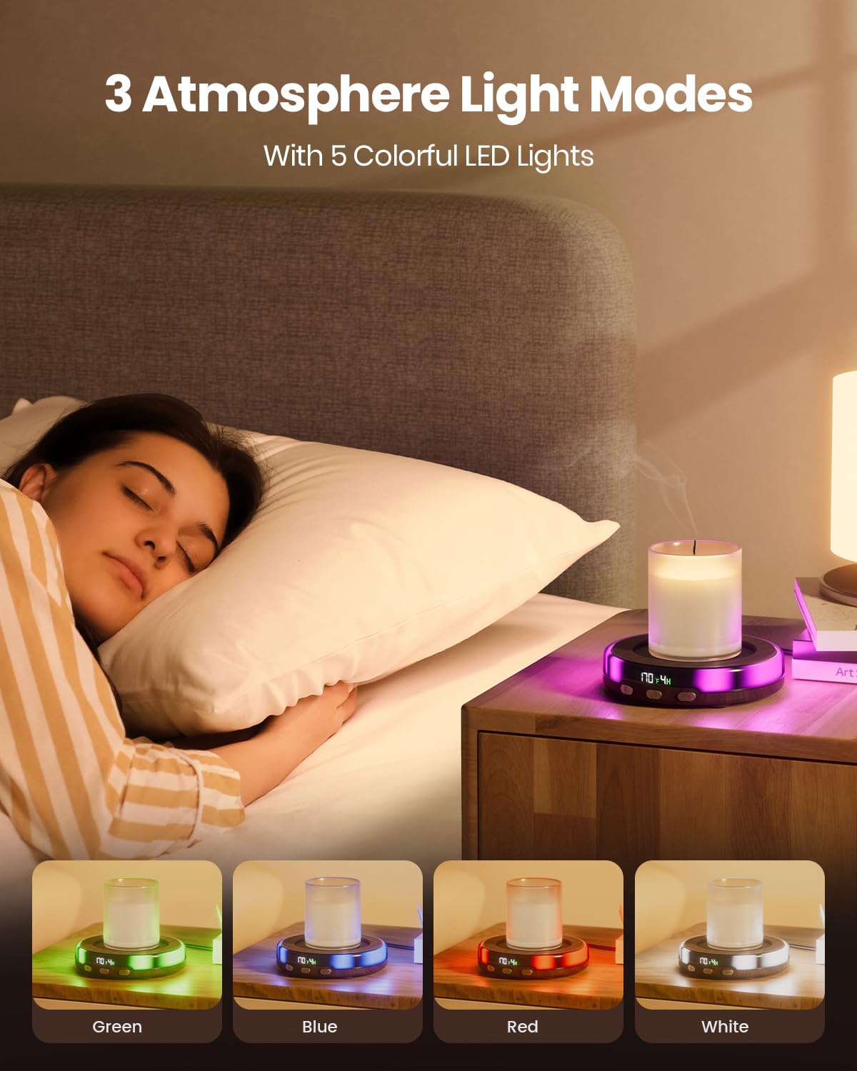 Gaiatop Coffee Mug Warmer For Desk, 3 Temp Settings, 2-9Hrs Timer, 3 Colorful Romantic Atmosphere Light Modes, Beverage Heating