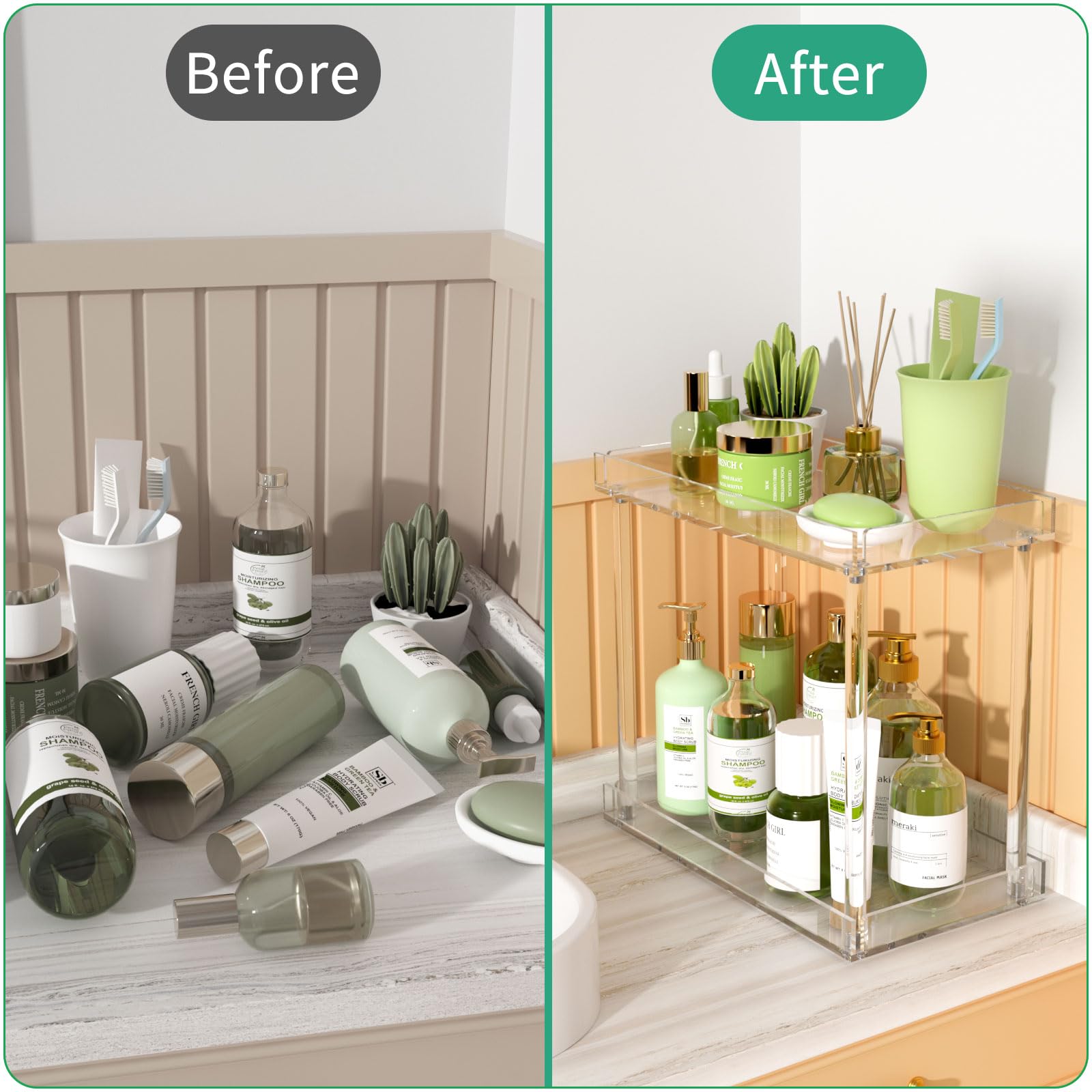 Npplus Acrylic Bathroom Counter Organizer, Clear Bathroom Countertop Organizer, 2-Tier Tray Vanity Counter Organizer Shelf, Home