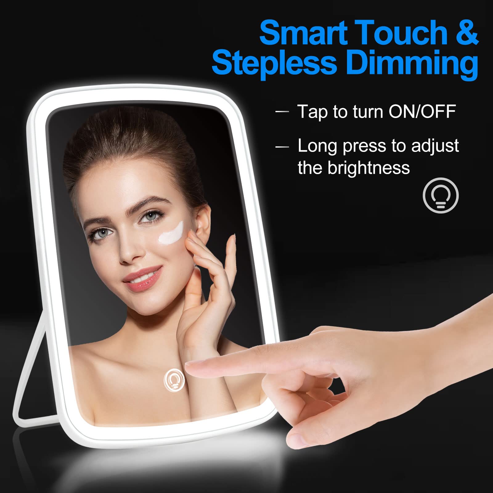 Vikert Lighted Makeup Mirror With Lights, Portable Usb Rechargeable Make Up Mirror, Cosmetic Mirror With Touch Screen And Bright