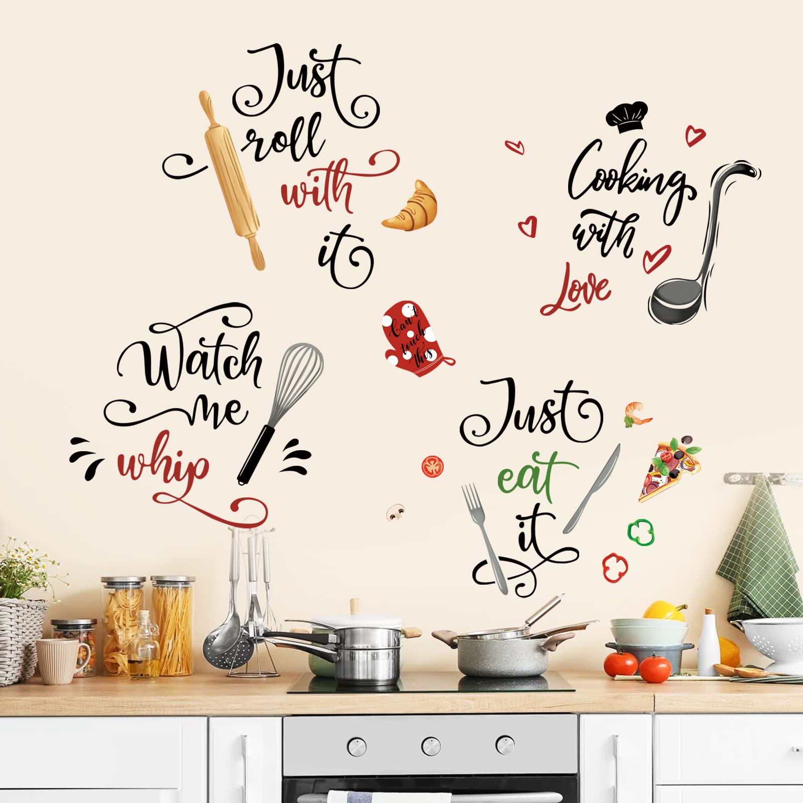 Wondever Kitchen Food Wall Stickers Quotes Kitchenware Lettering Peel And Stick Wall Art Decals For Cupboard Dining Baking Room