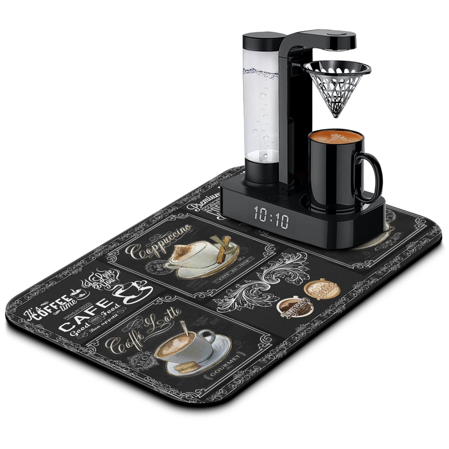 Fun Coffee Bar Mat, 19inx12in, Absorbent, Anti-Slip, Fits Under Coffee Machine