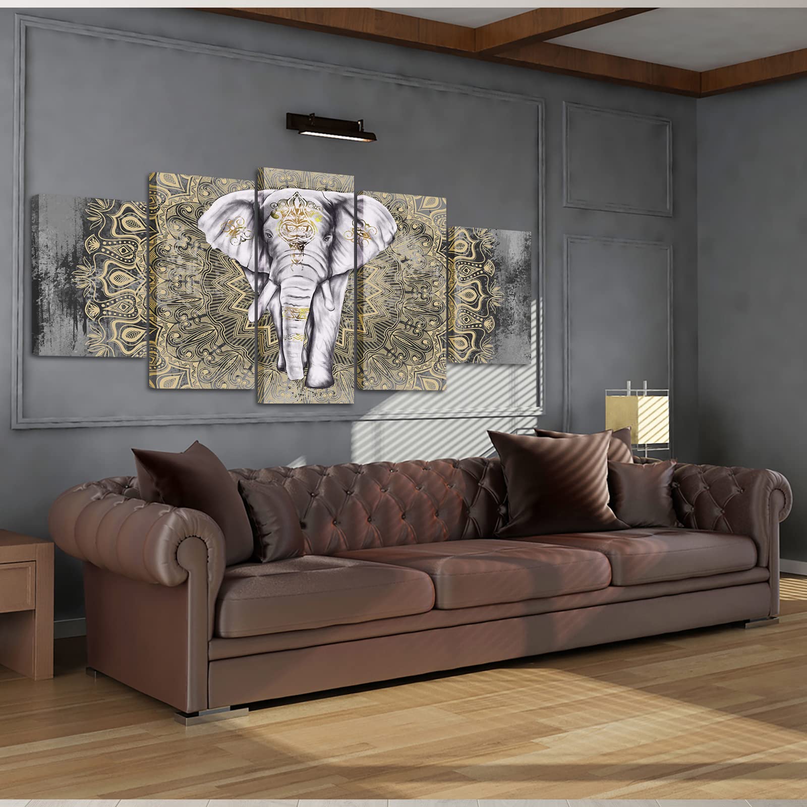 Fushvre Elephant Painting Canvas Wall Art Large Tribal Indian Elephant With Boho Elephant Picture Print For Living Room Wall Dec