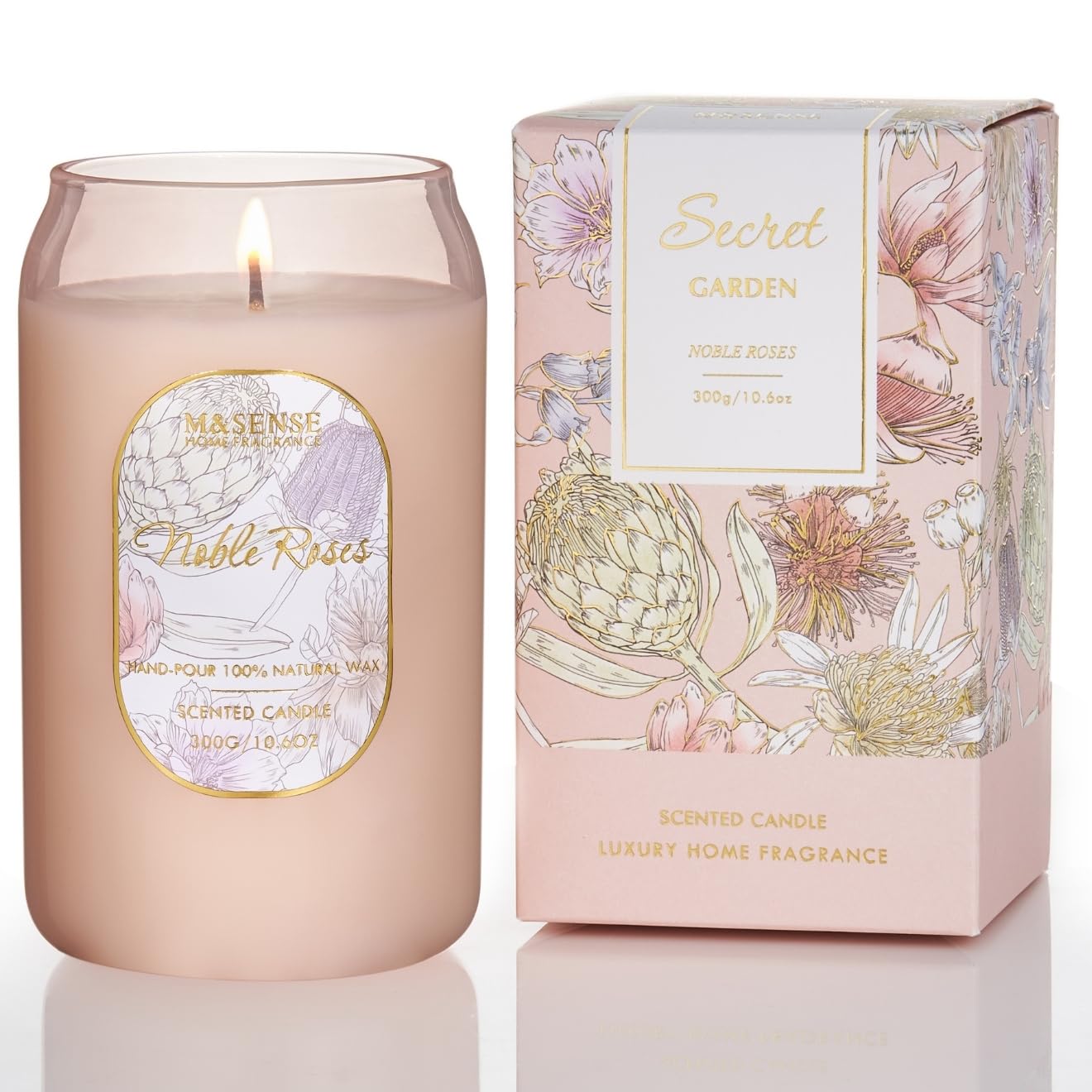 M&SENSE Aromatherapy Pink Soy Scented Candle Gift-Fresh Roses Scent, 10.6 oz, 60-Hour Burn, Elegant Stress Relief Candles Gift f
