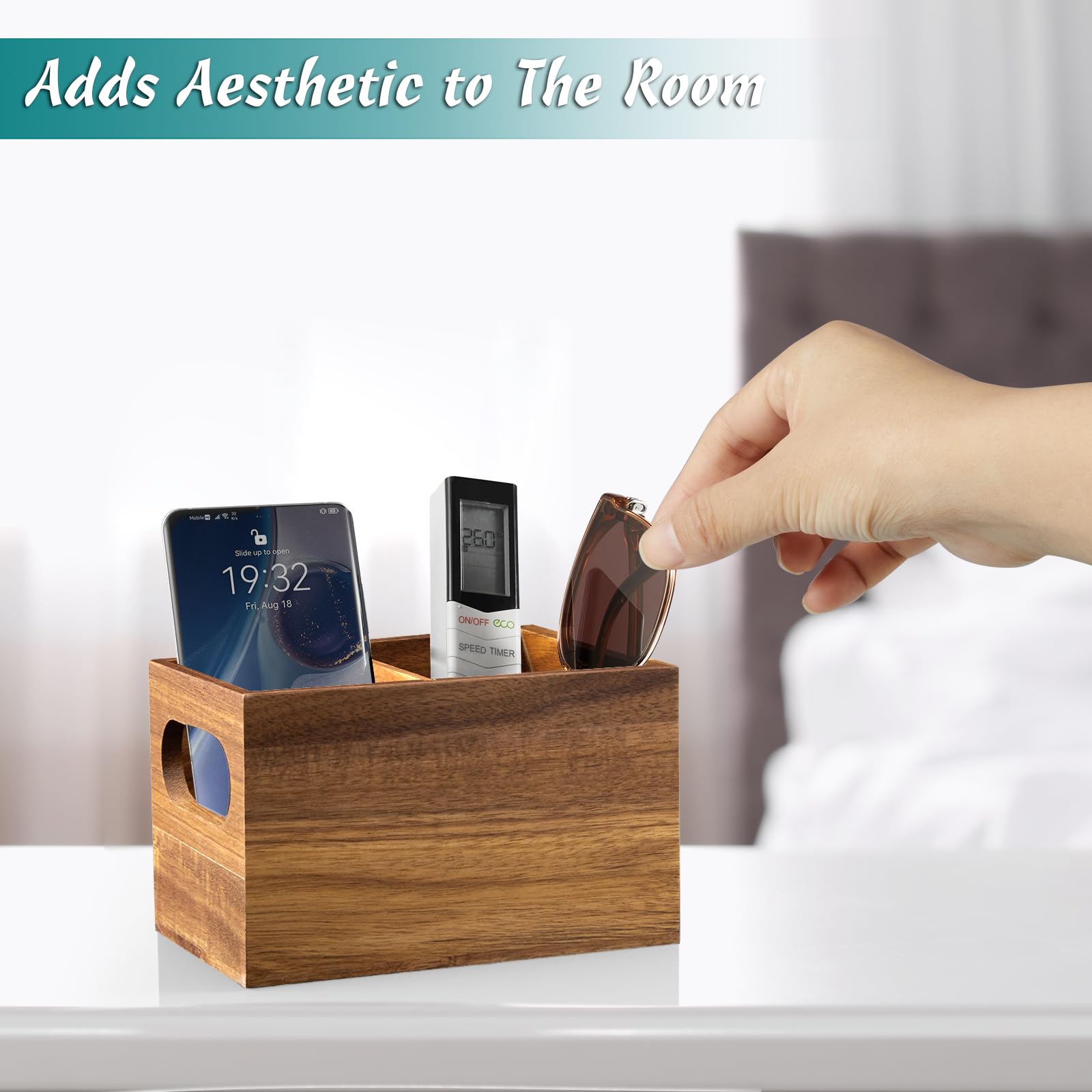 Drastar Remote Holder, Acacia Remote Organizer Caddy, Tv Remote Caddy For Table, Remote Control Holder, Wooden Storage Organizer