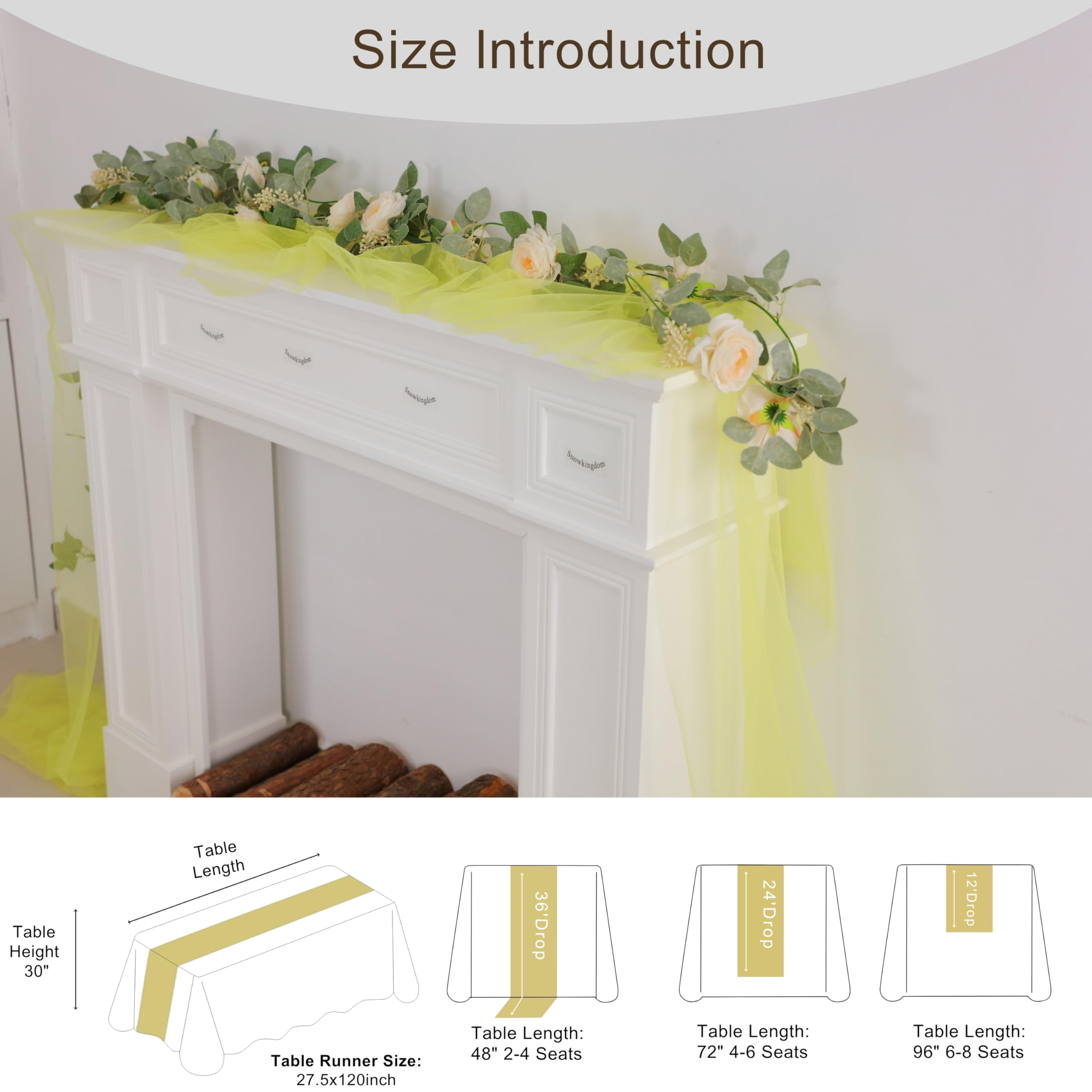 Snowkingdom Fall Yellow Table Runner, 10FT Light Yellow Tulle Gauze Sheer Cheesecloth Thanksgiving Dining Table Decorations, Boh