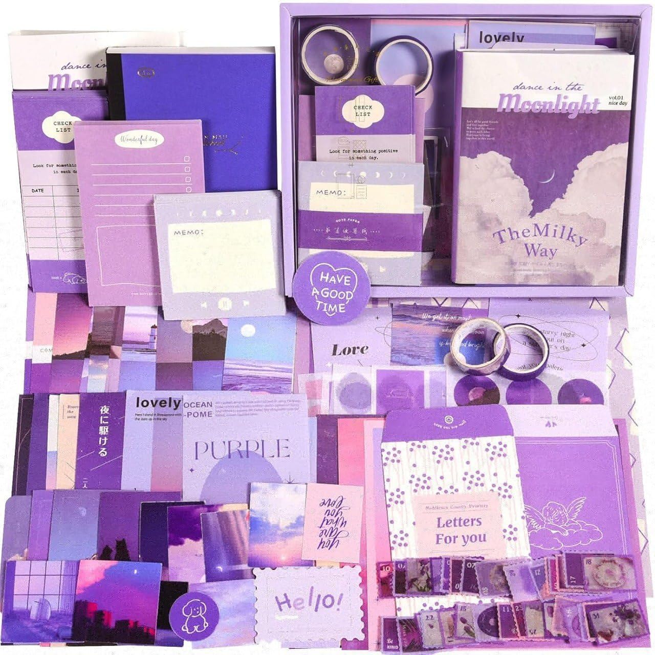 UDHVREKH Scrapbook Kit A6 Junk Journal Notebook Set with Aesthetic Stickers, Washi Tape, Scrapbook Papers, Envelopes, Folding La