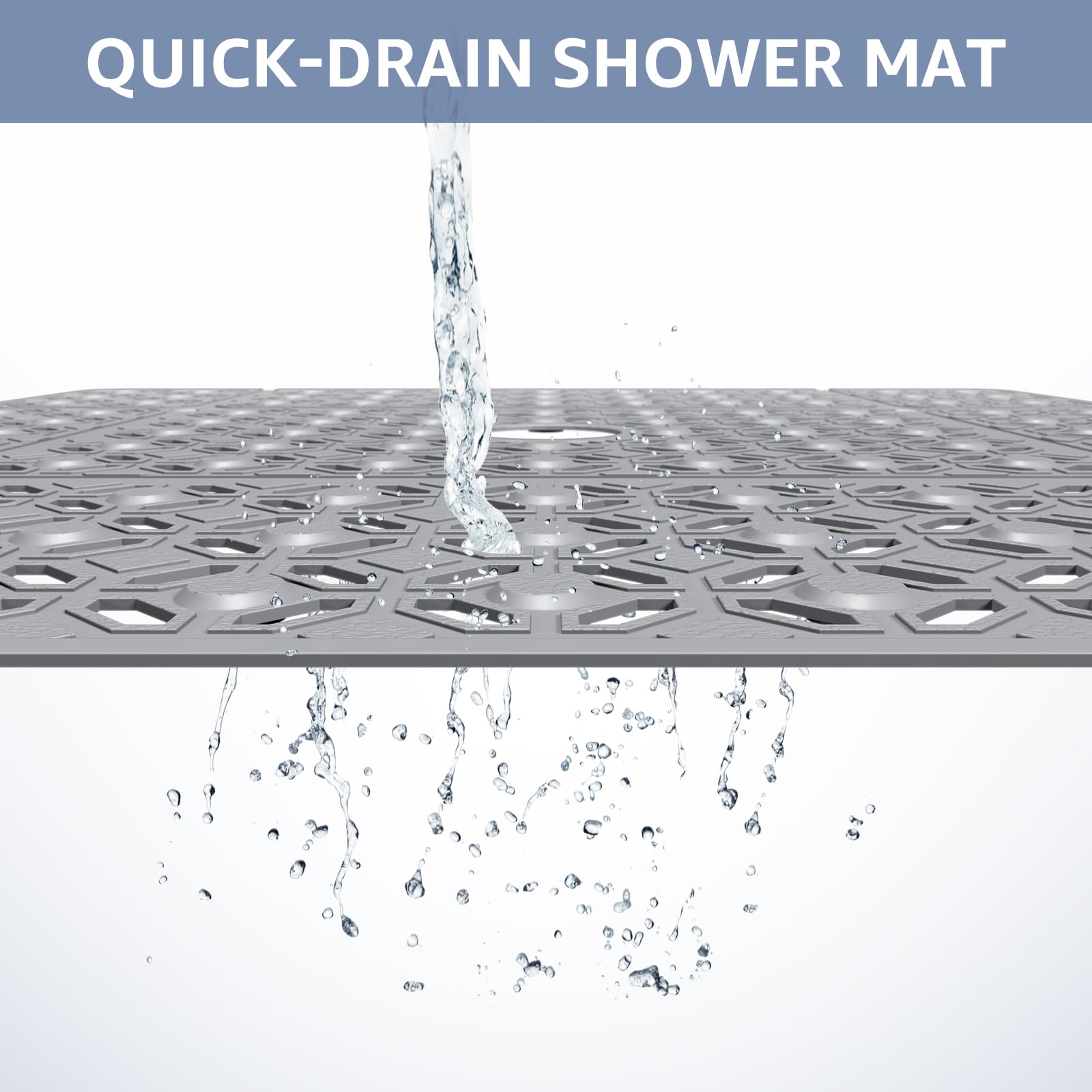 Othway Square Shower Mat, 27''X 27'' Extra Large Shower Mats For Inside Shower, Tpe Anti Slip Shower Mat With Suction Cups Drain