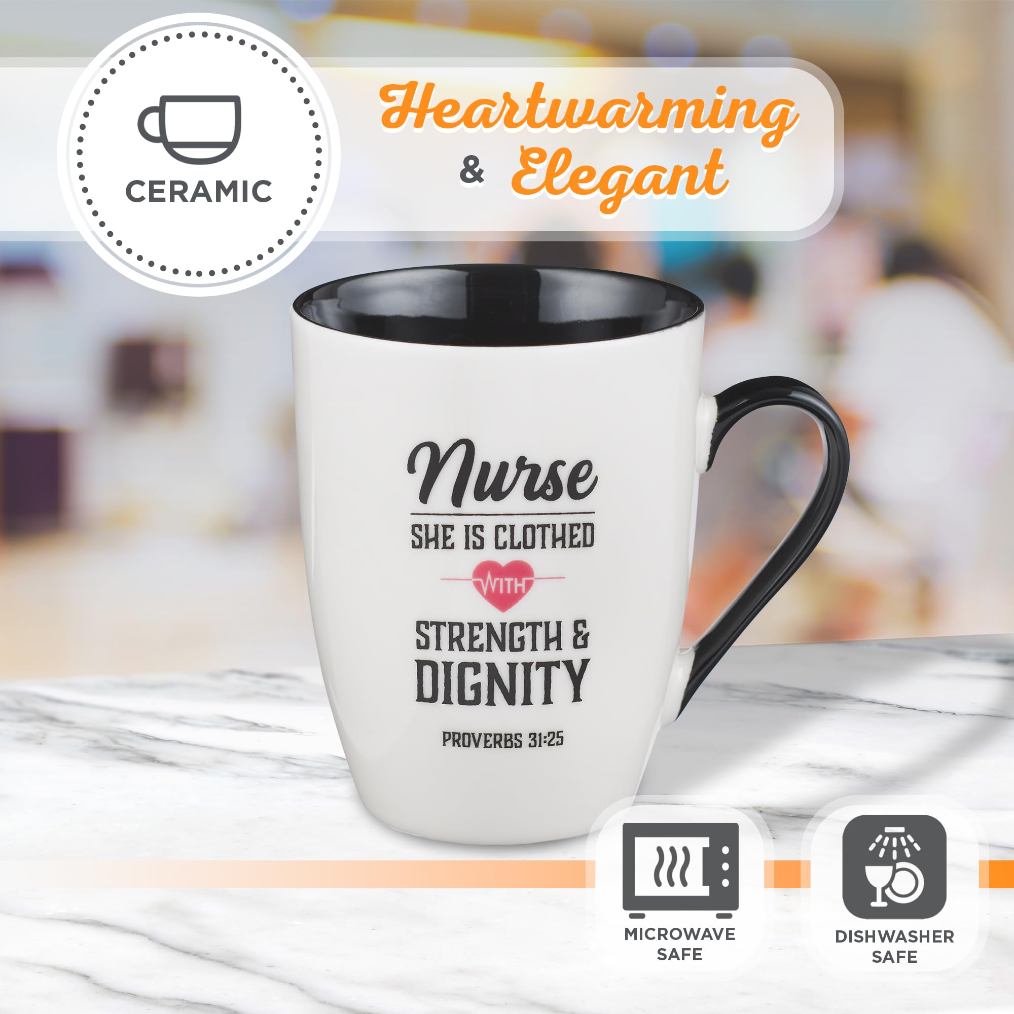 Christian Art Gifts Inspirational Ceramic Coffee & Tea Scripture Mug for Women Nurses: Strength & Dignity Encouraging Proverb, M