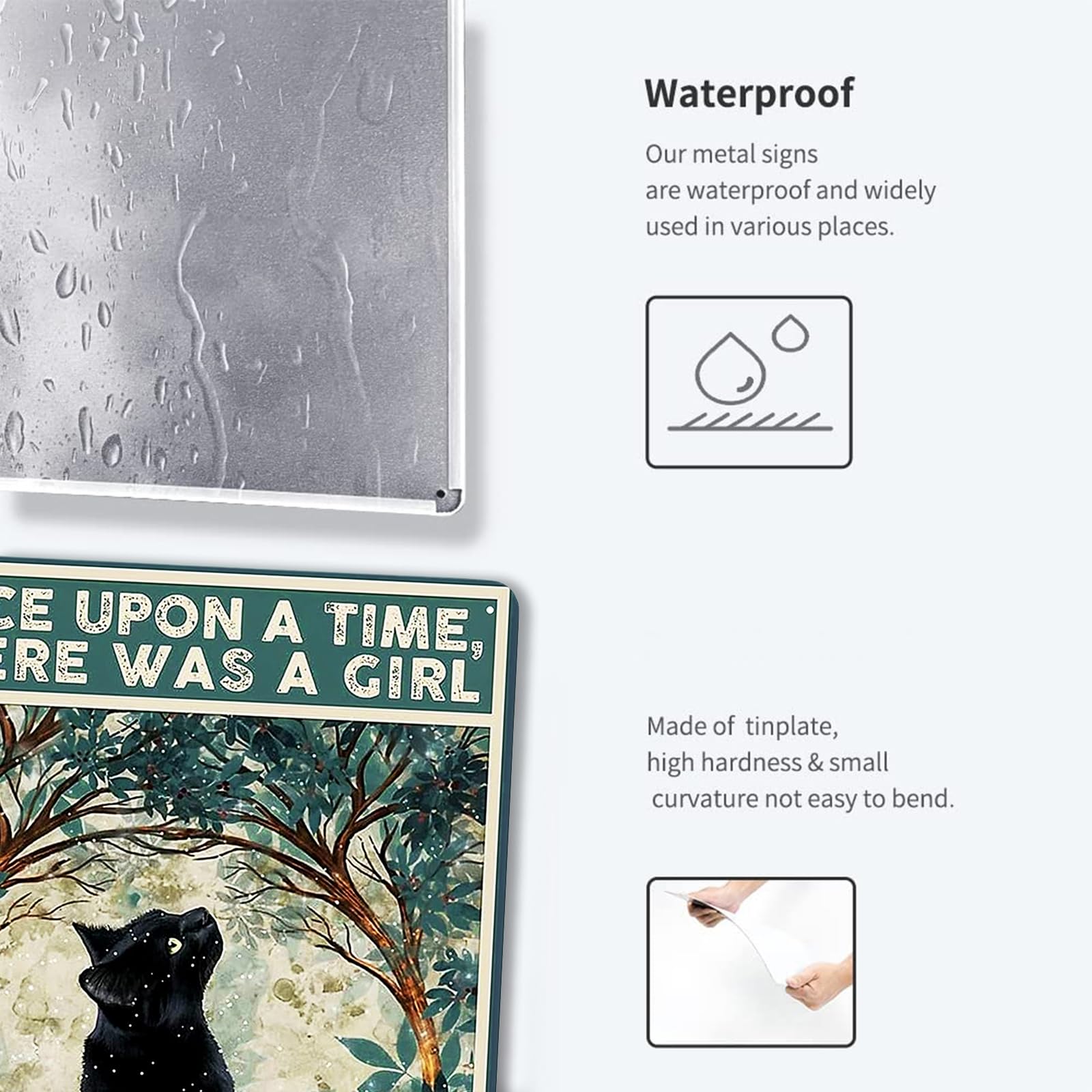 Fmcmly Black Cat Decor Tin Signs Once Upon A Time There Was A Girl Who Really Loved Cats Personalized Metal Art Poster Gift For