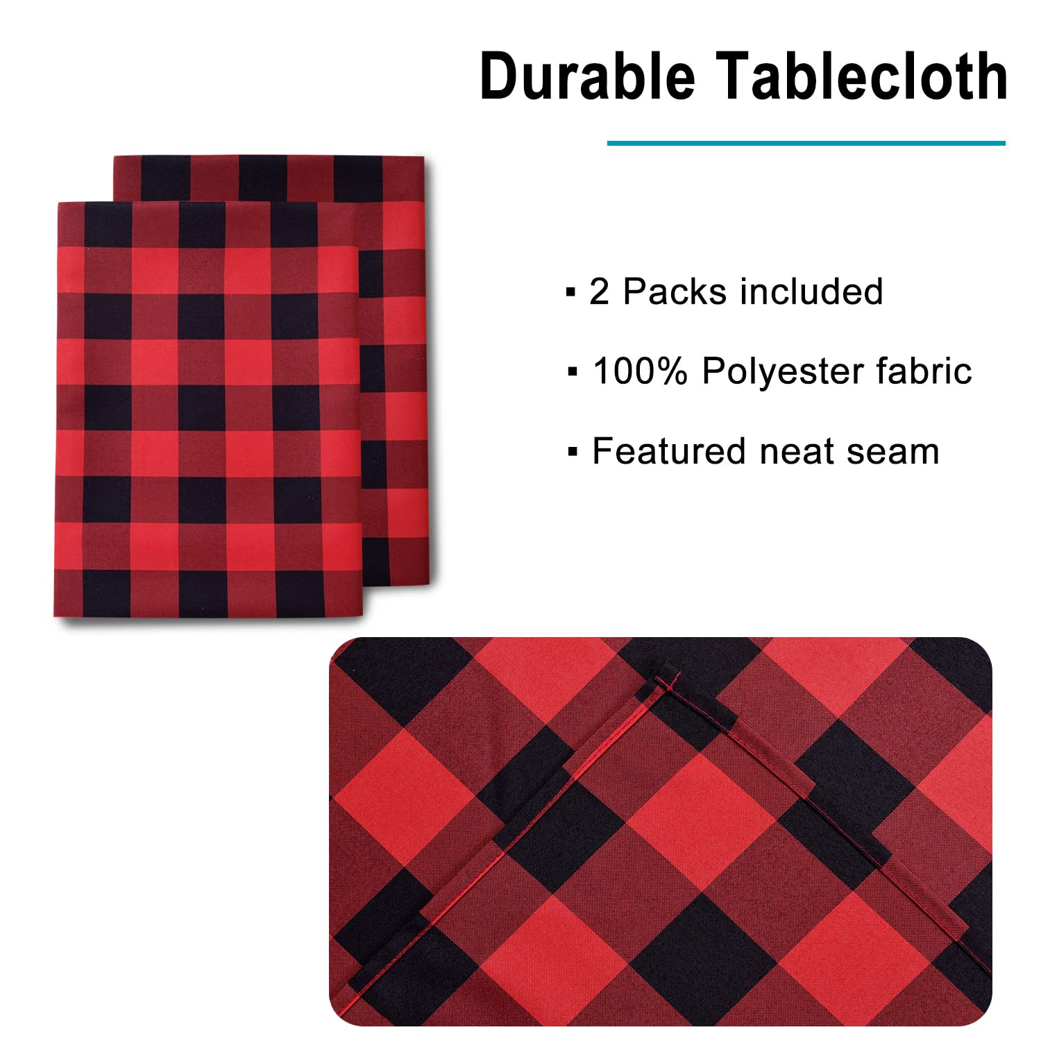 Hiasan Christmas Red And Black Plaid Tablecloth Waterproof, 2 Pack, 60 X 102 Inch - Checkered Table Cloth Rectangle For Party/Di