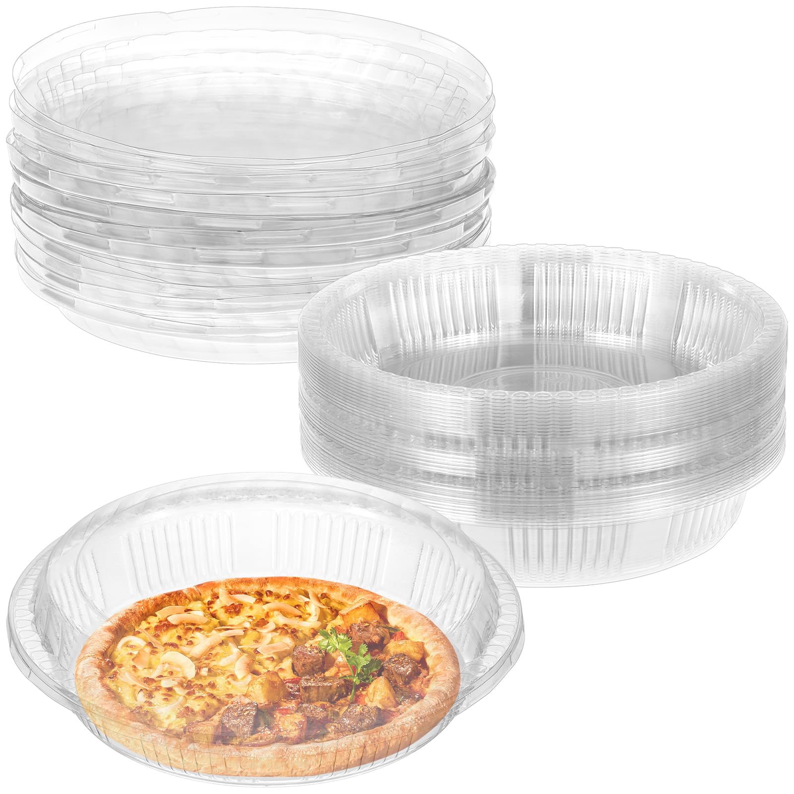 KKONHII 30 PCS Plastic Disposable Pie Containers 9.5    Clear Flan Container with Lid Round Pie Keepers Dessert Food Storage Box