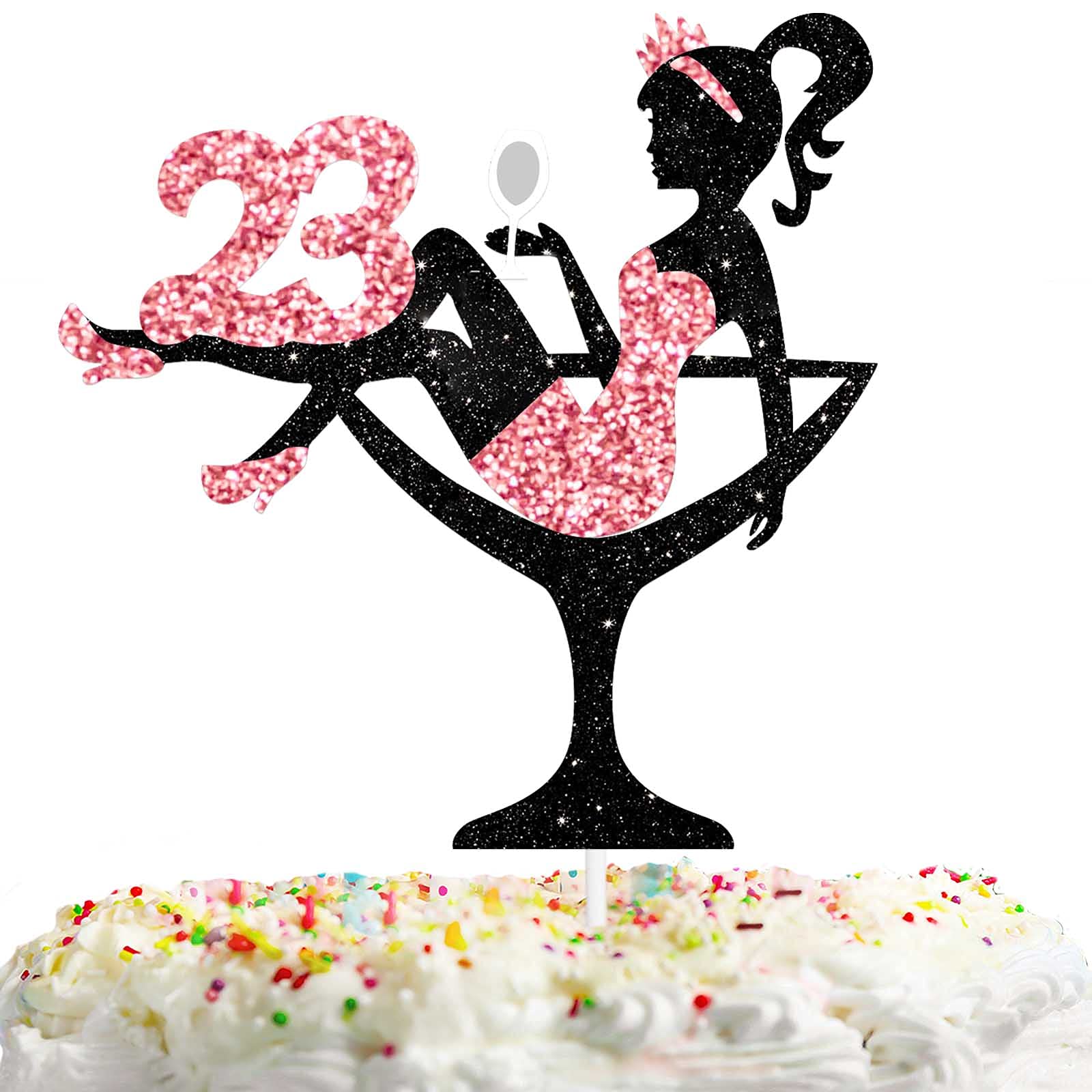 Sitting Girl Cake Topper Picks For Girl Lady 23Rd Birthday Makeup Spa Theme Party Decoration Supplies 23 Silhouette High Heeled