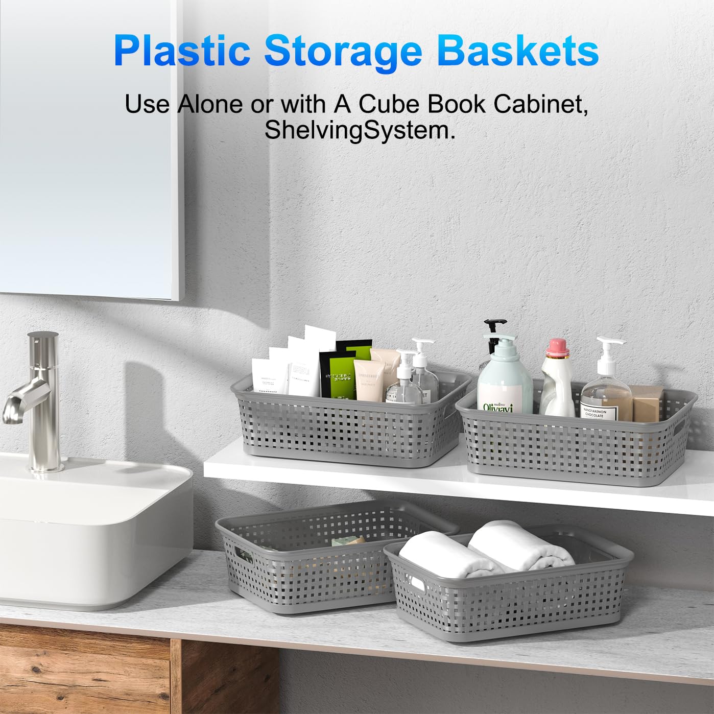 12 Pack Plastic Storage Baskets, Small Baskets For Organizing, Plastic Storage Bins Wicker Pantry Organizer Bins Household Toys