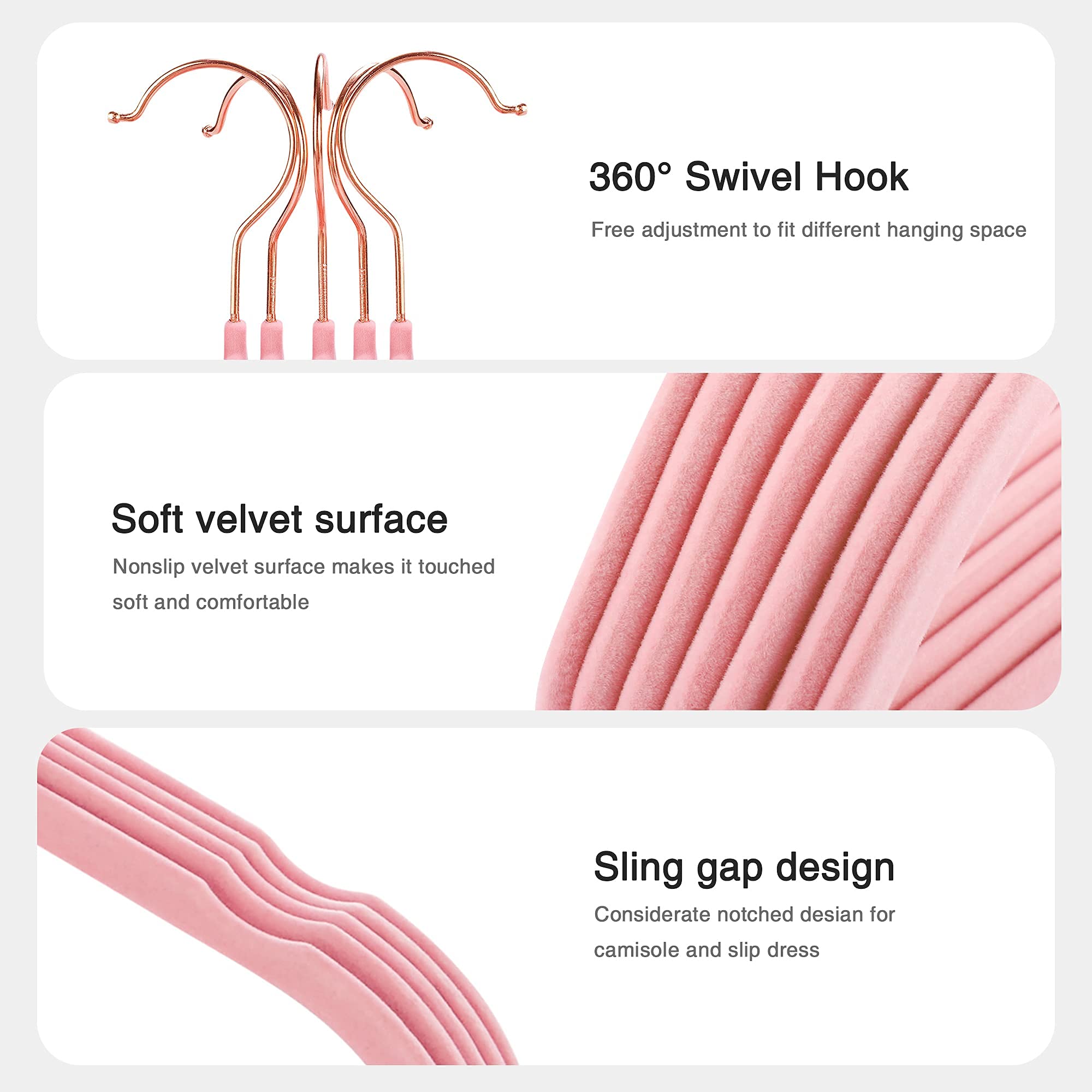 Cozymood Luxury Pink Velvet Hangers 60 Pack  Premium Clothes Hangers Non-Slip Felt Hangers  Strong Pink Hangers Heavy Duty Coat Hangers  Sturdy Suit Hangers Space Saving  No Shed  360 Rotating Hook