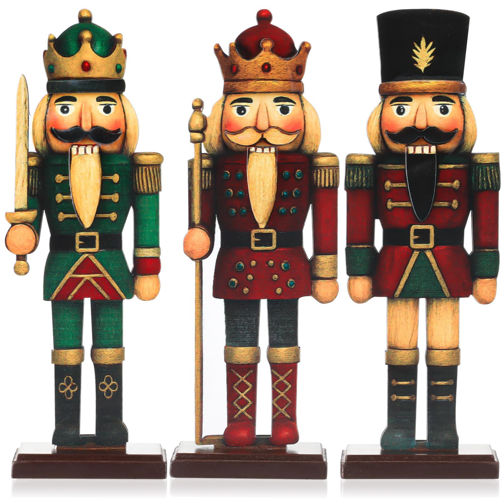 Thyle 3 Pcs Christmas Nutcracker Soldier 7 in Wooden Traditional Christmas Nutcrackers Figures Wood Veneer Vintage Xmas Tabletop