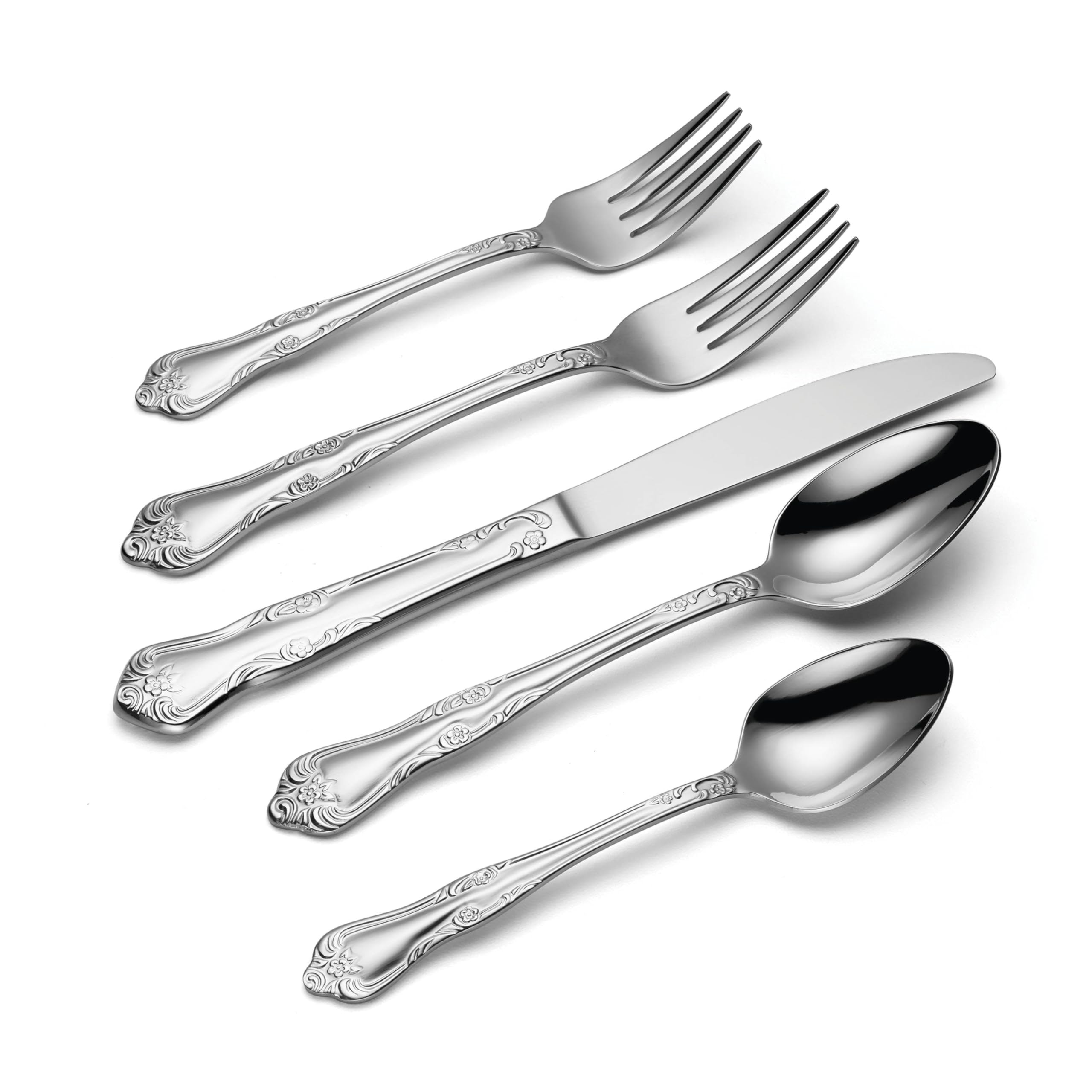 Oneida Azalea 20 Piece Everyday Flatware, Service For 4, 18/0 Stainless Steel, Silverware Set, Dishwasher Safe, Silver
