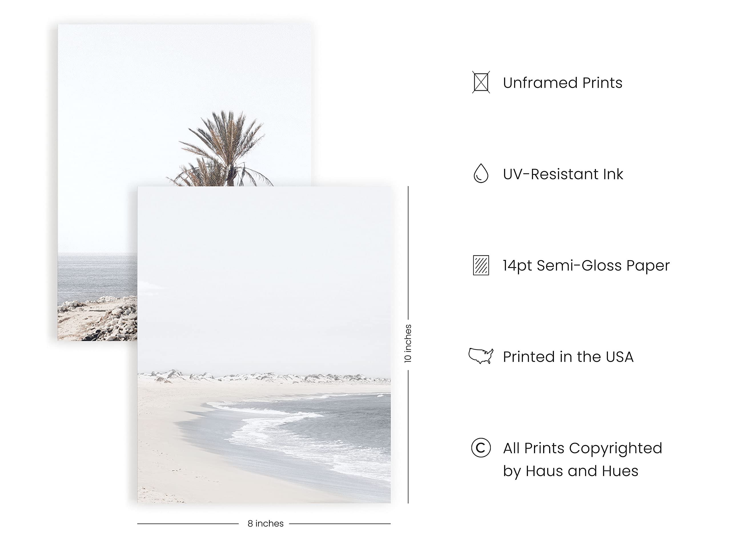 Haus And Hues Beach Posters And Beach Wall Decor - Set Of 6 Beach Art Prints, Black And White Beach Pictures Wall Art, Beach Art