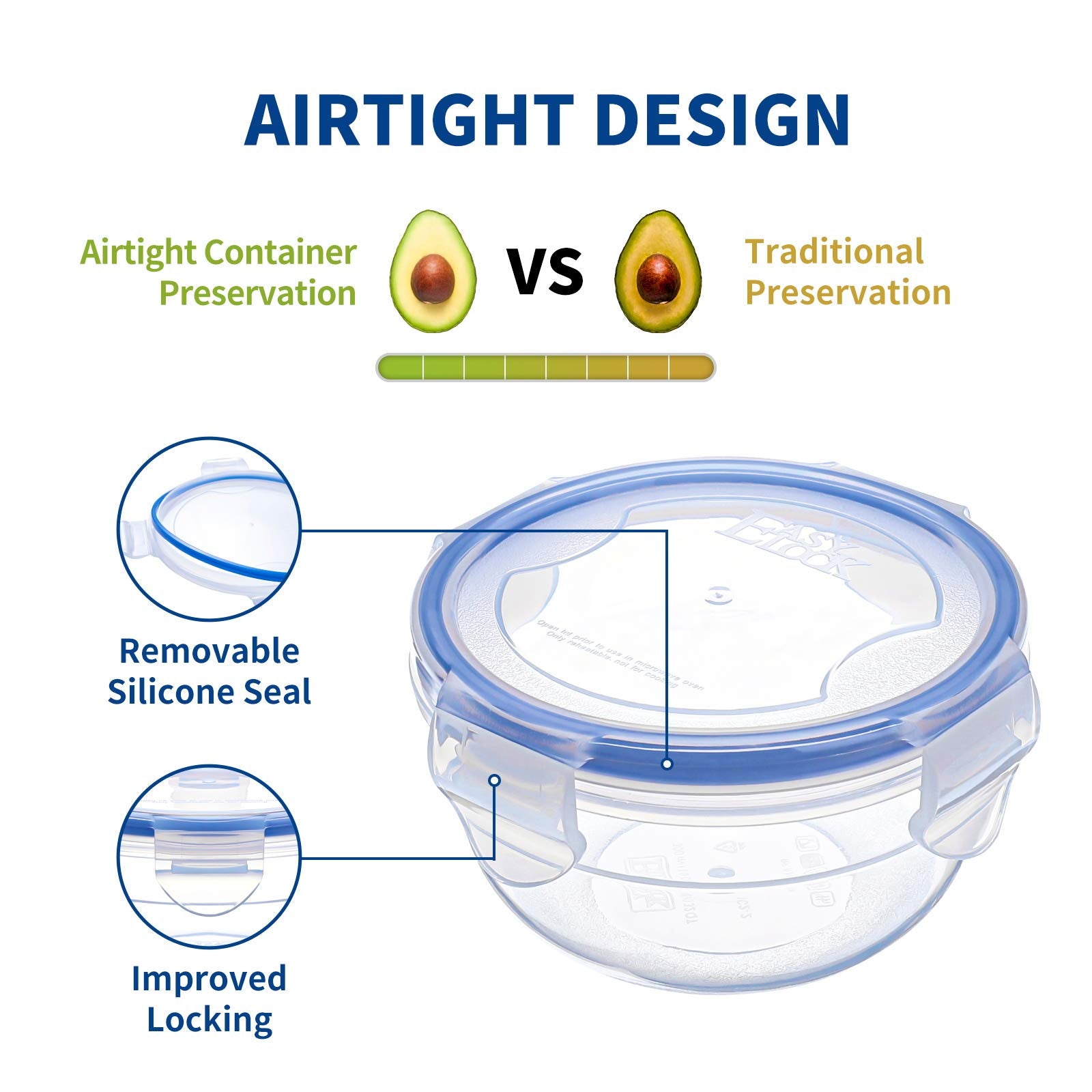 Kigi 6 Pack 10Oz Plastic Round Bowls With Lid Airtight Food Storage Container Set Small Meal Prep Containers Bento Box