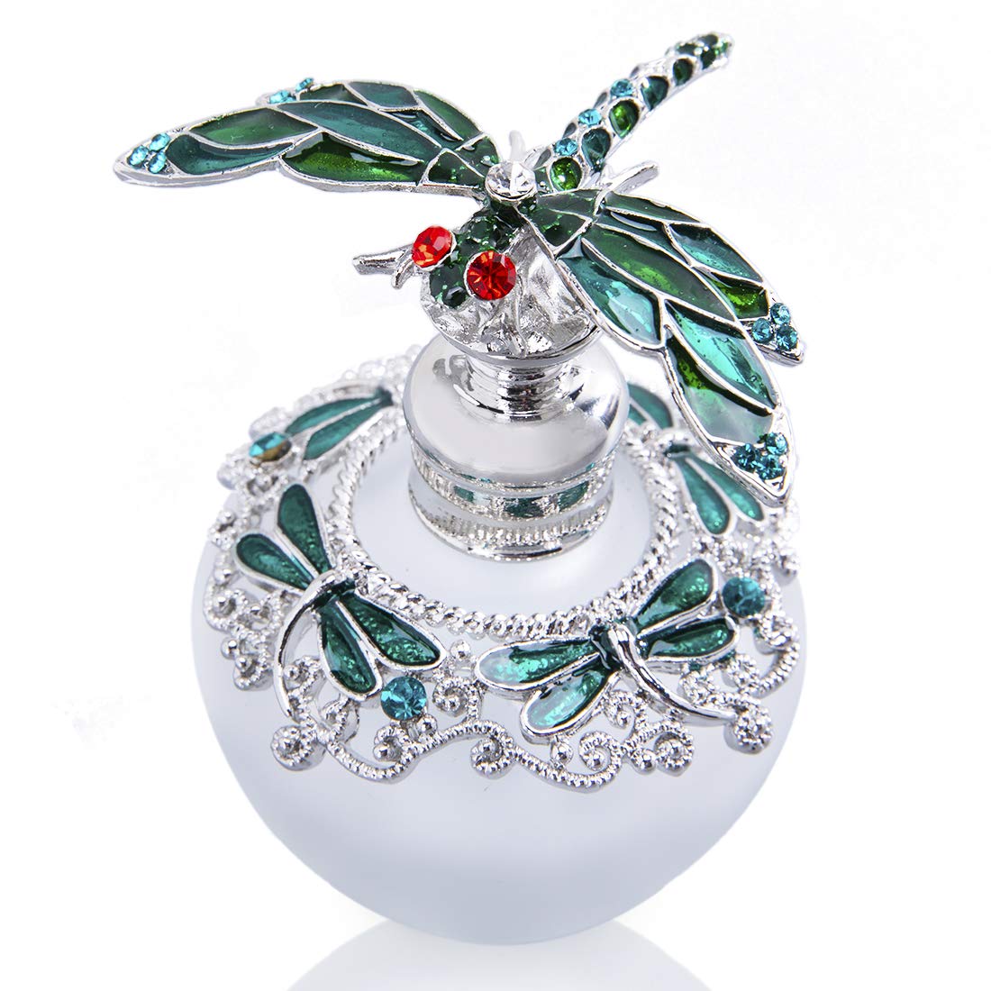 40Ml Fancy Empty Crystal Perfume Bottle With Green Dragonfly Stopper Rhinestones Bejewelled Refillable Glass Bottle Containers